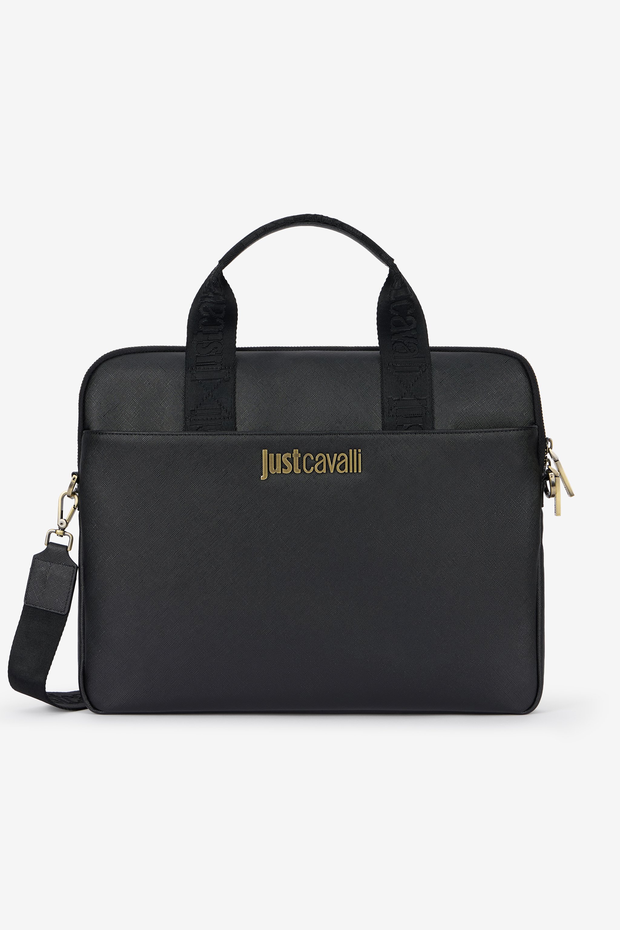 Just Cavalli Black Briefcase With Jacquard Strap