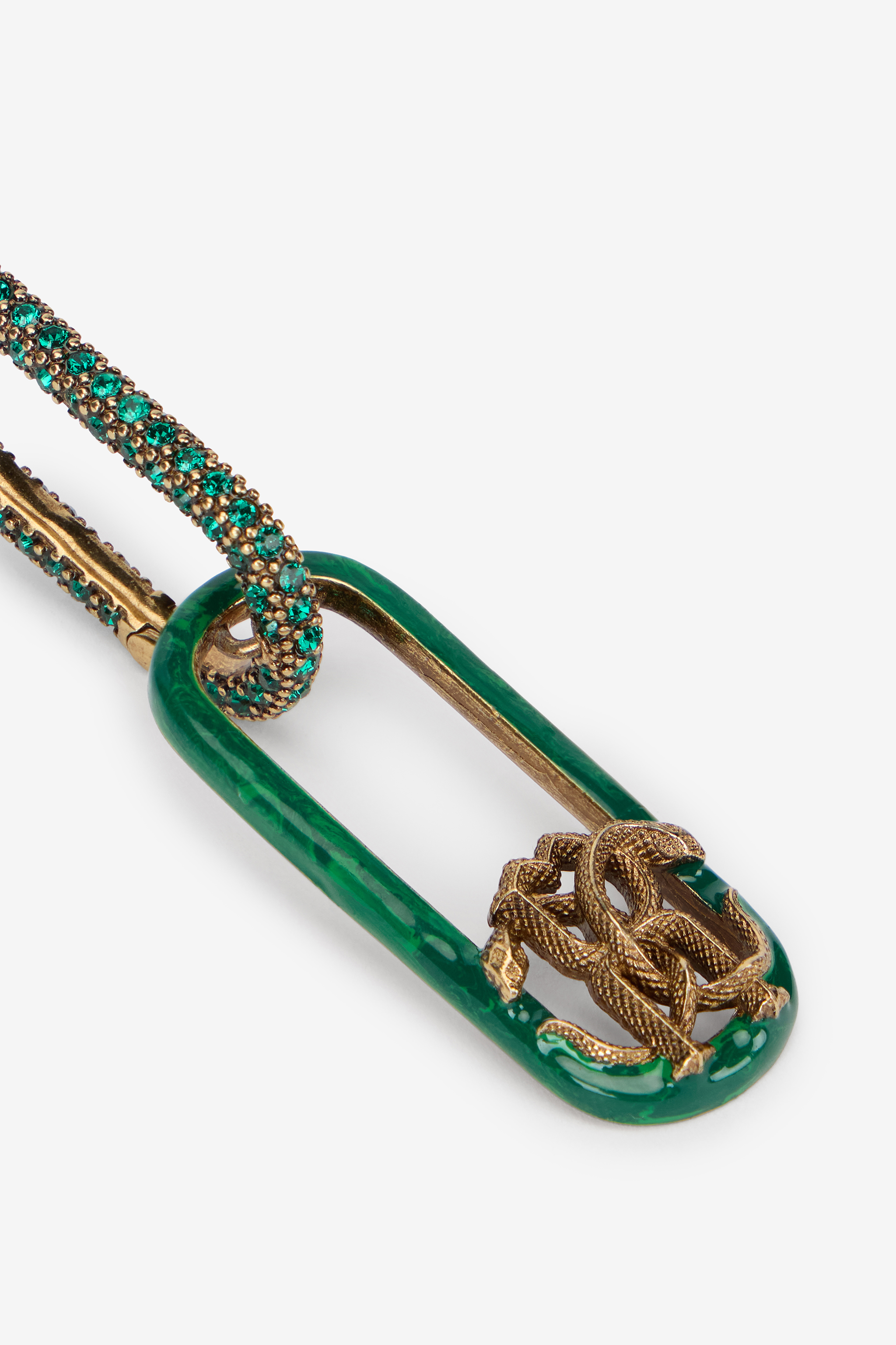 Roberto Cavalli Green Link Earrings With Crystal And Snake Monogram Rc
