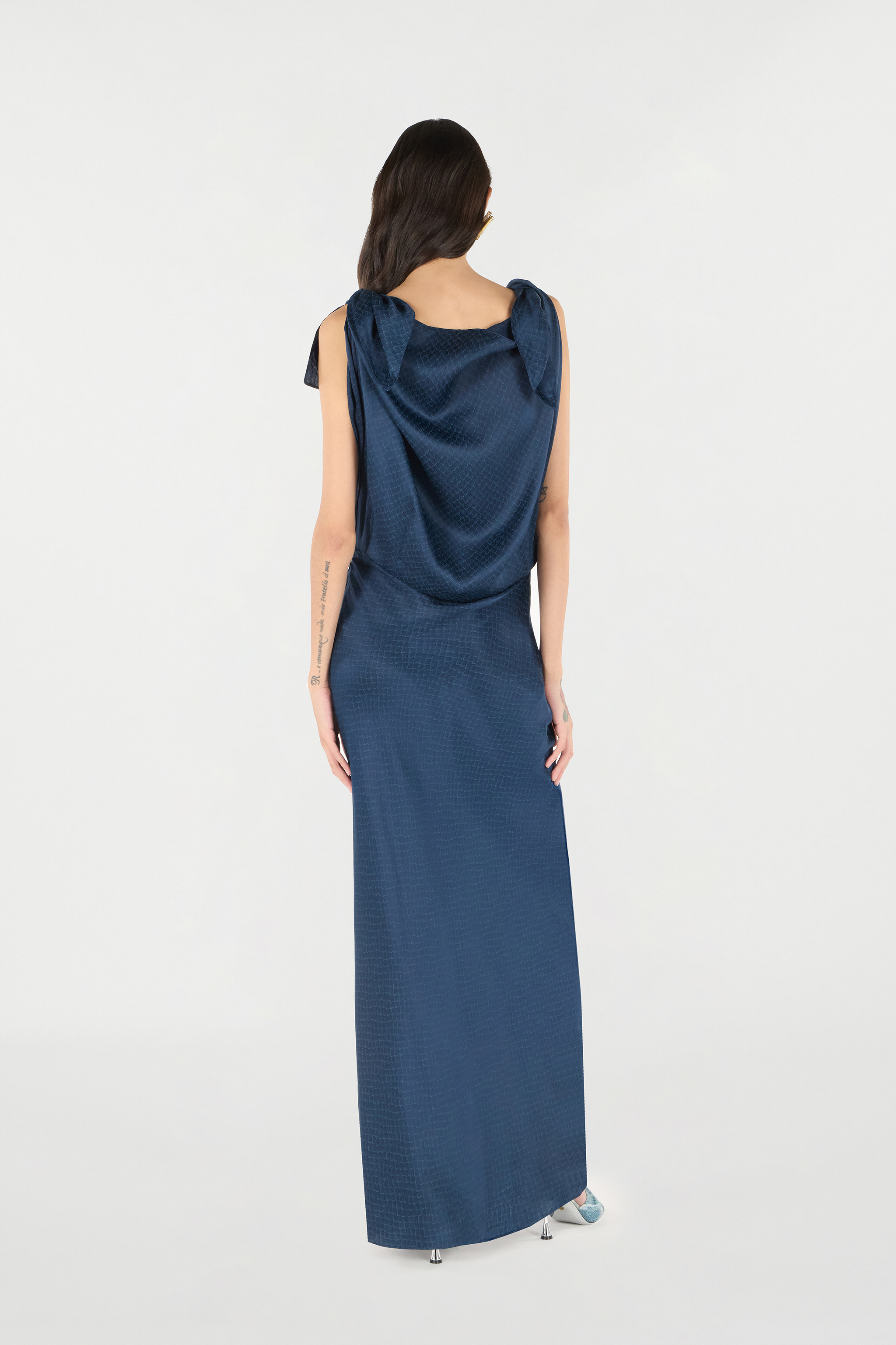 Roberto Cavalli Long Dress With Snake Print In Dark Blue