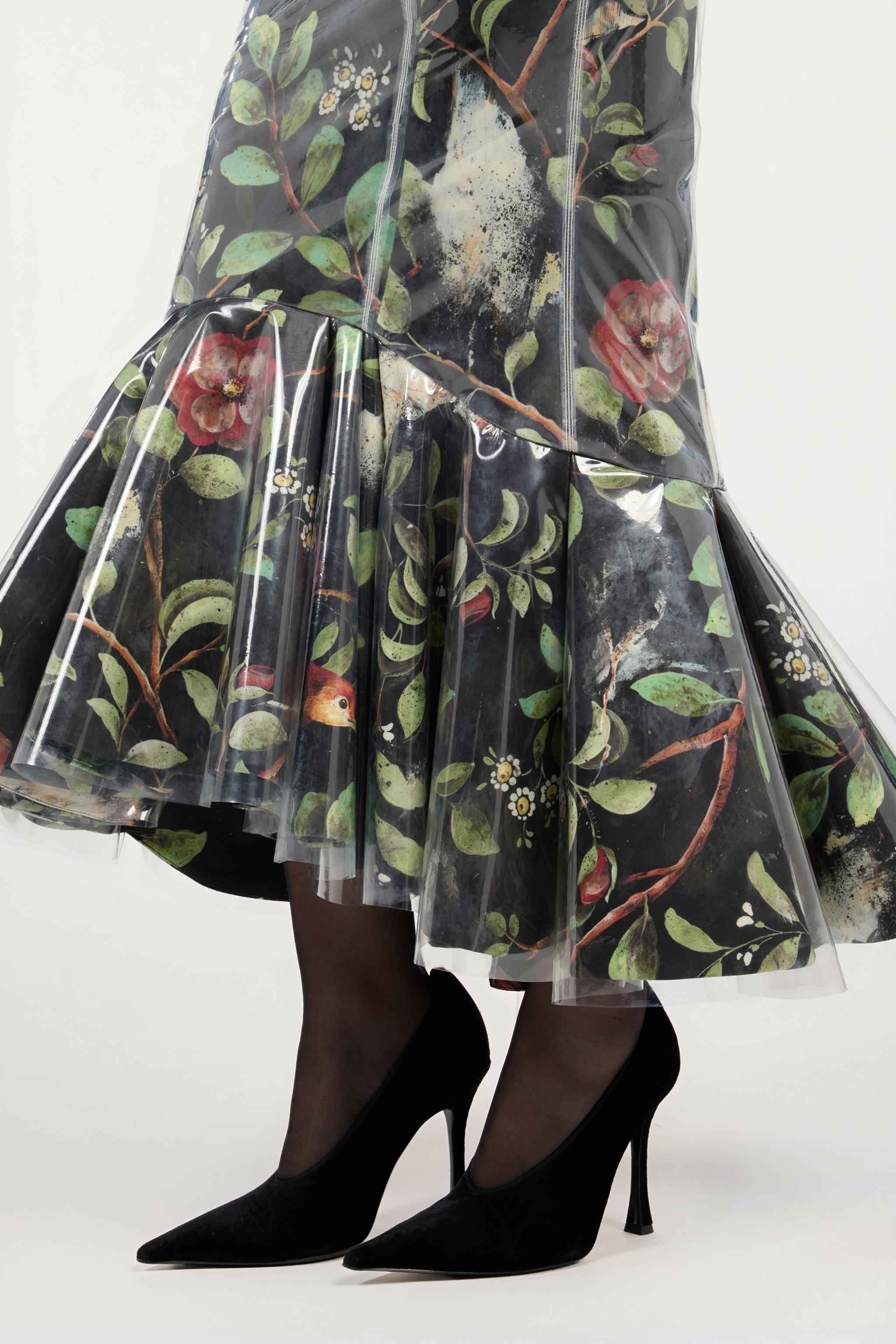 Mermaid Skirt With Shrub And Flower Print