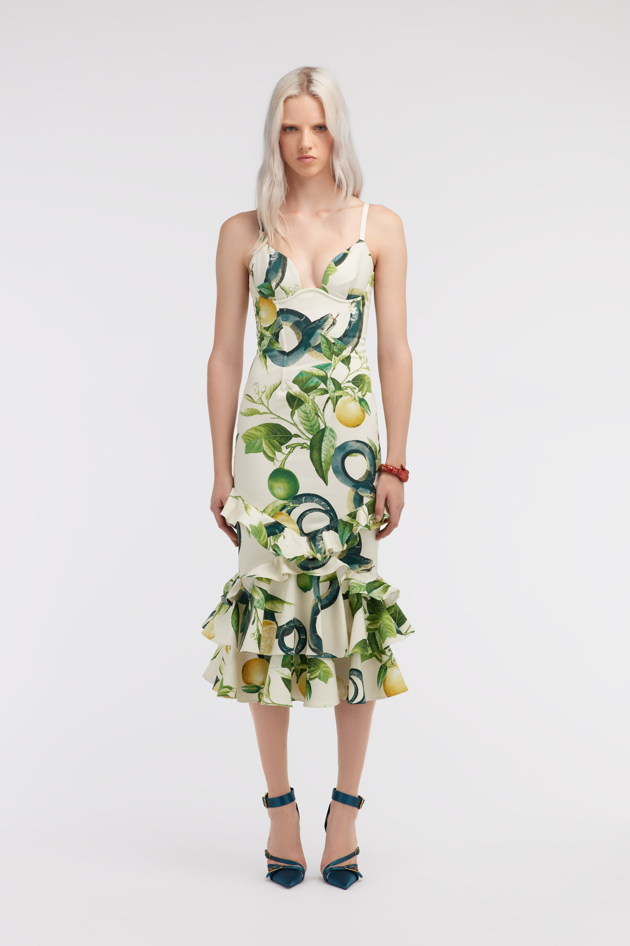 ROBERTO CAVALLI LEMON PRINT MIDI DRESS