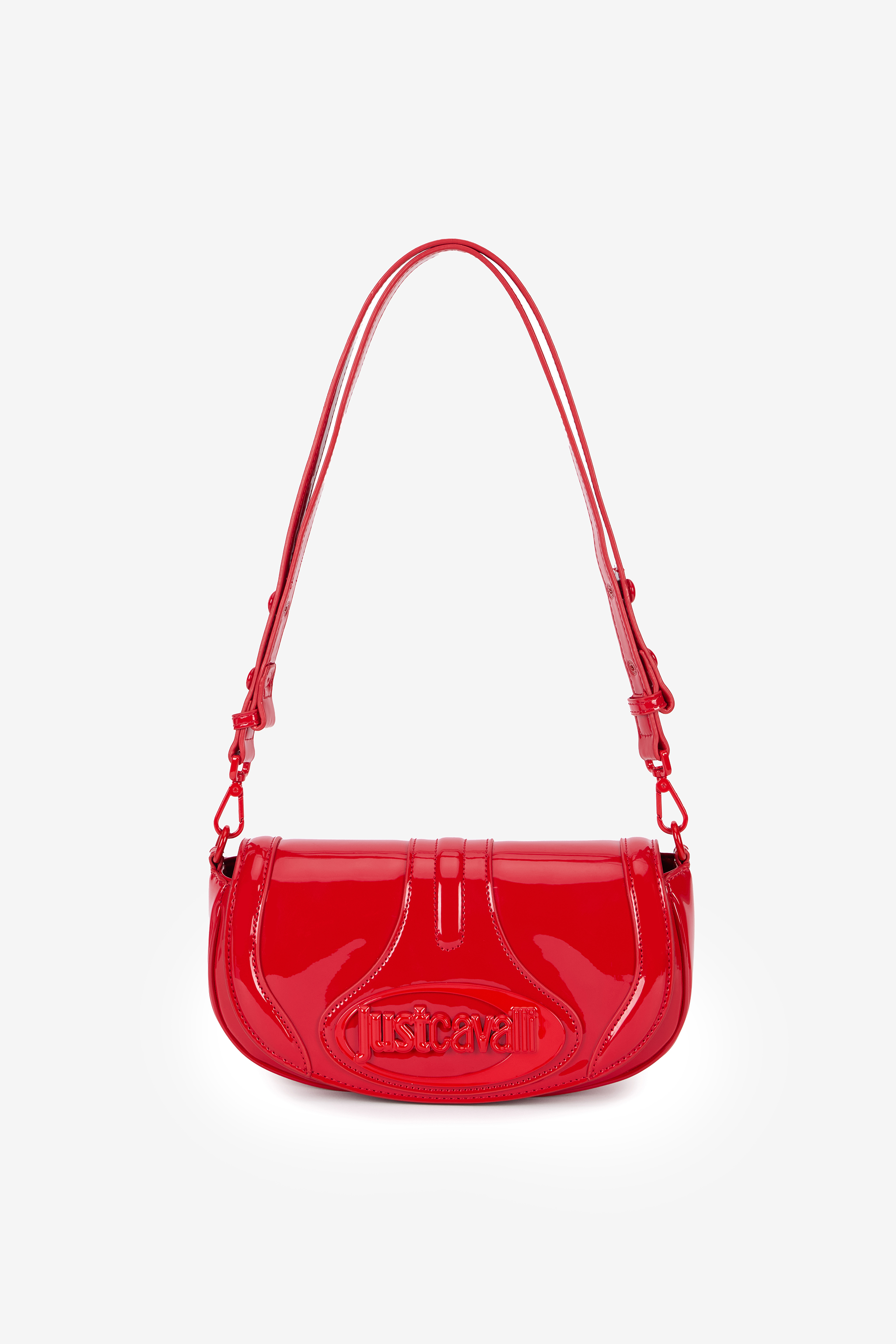Roberto Cavalli Red Glossy Shoulder Bag With Logo