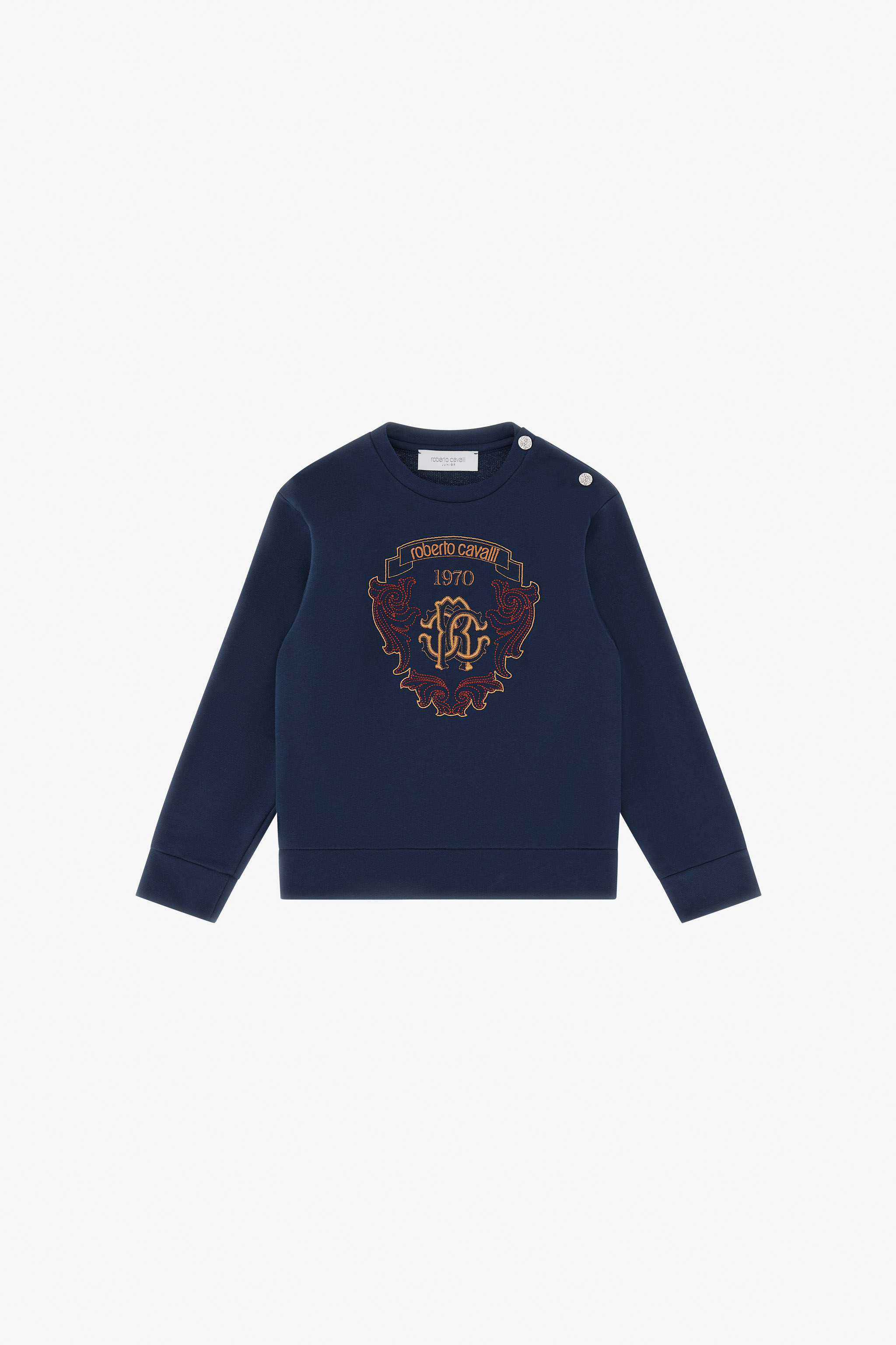 Roberto Cavalli Boys Blue Sweatshirt With Multicolored Crest - Ready To Wear