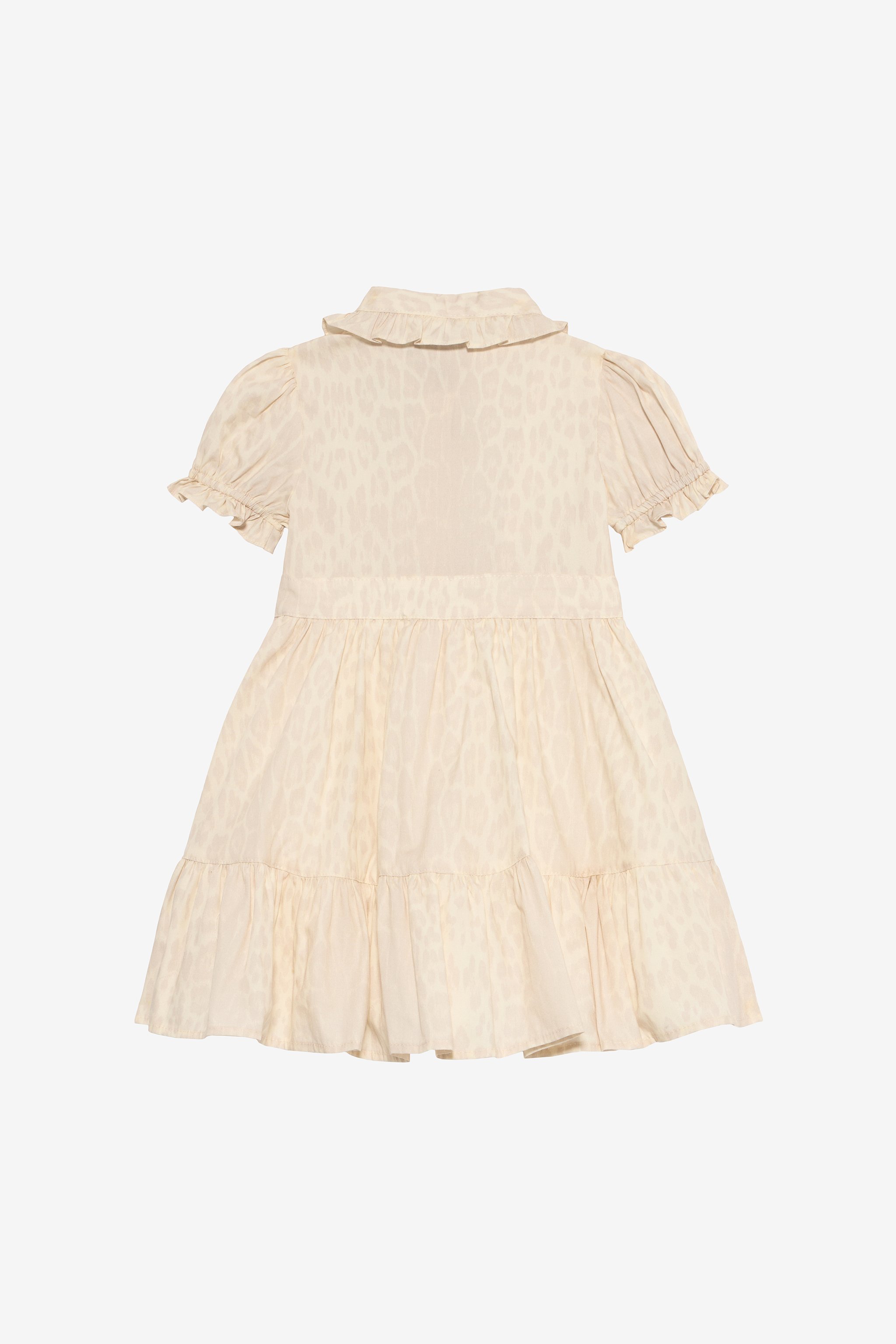 Ivory Dress with Jaguar Skin Print and Ruffles