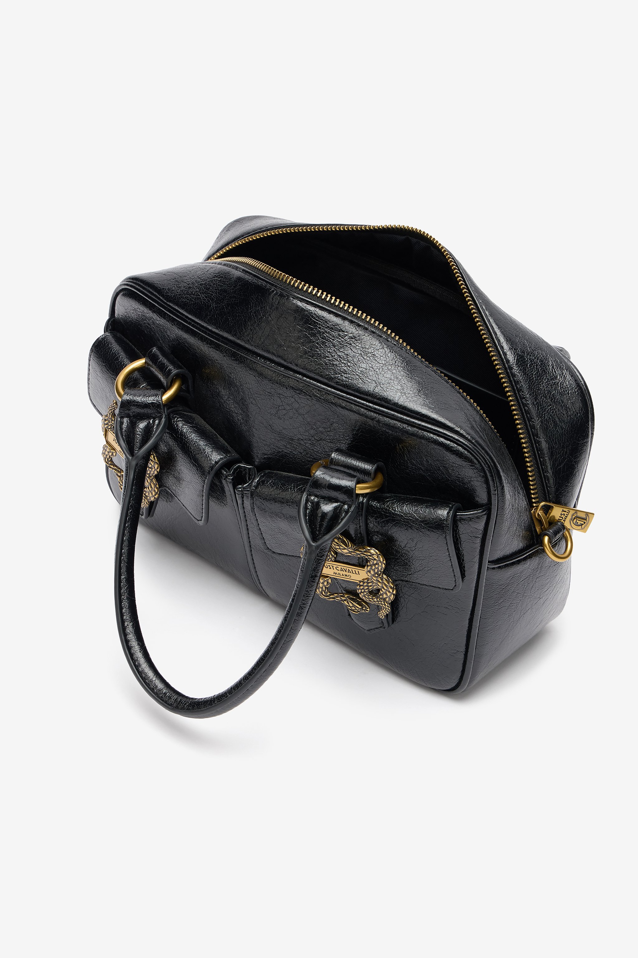 Black Shoulder Bag With Snake Detail