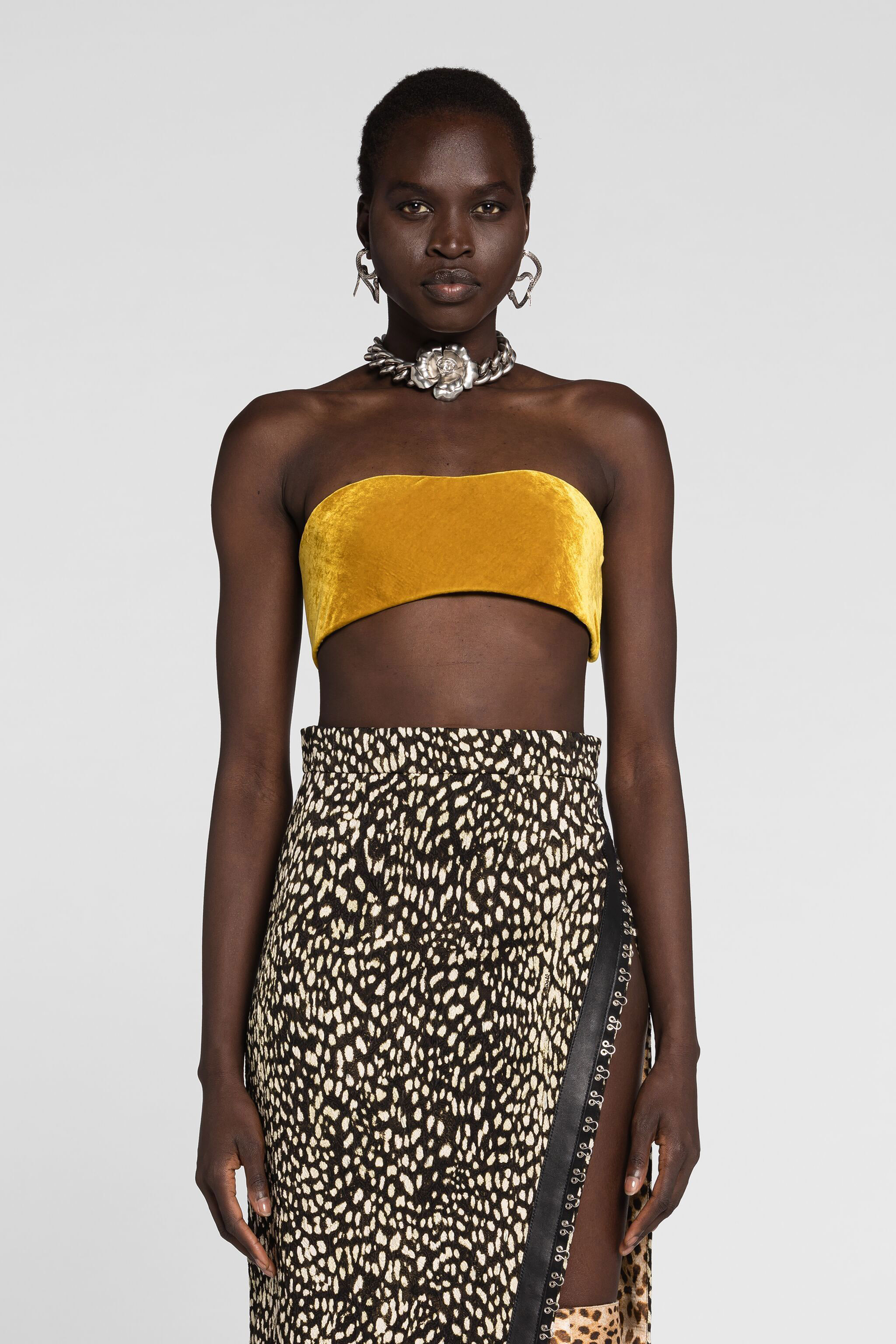 Roberto Cavalli Strapless Cropped Top In Yellow