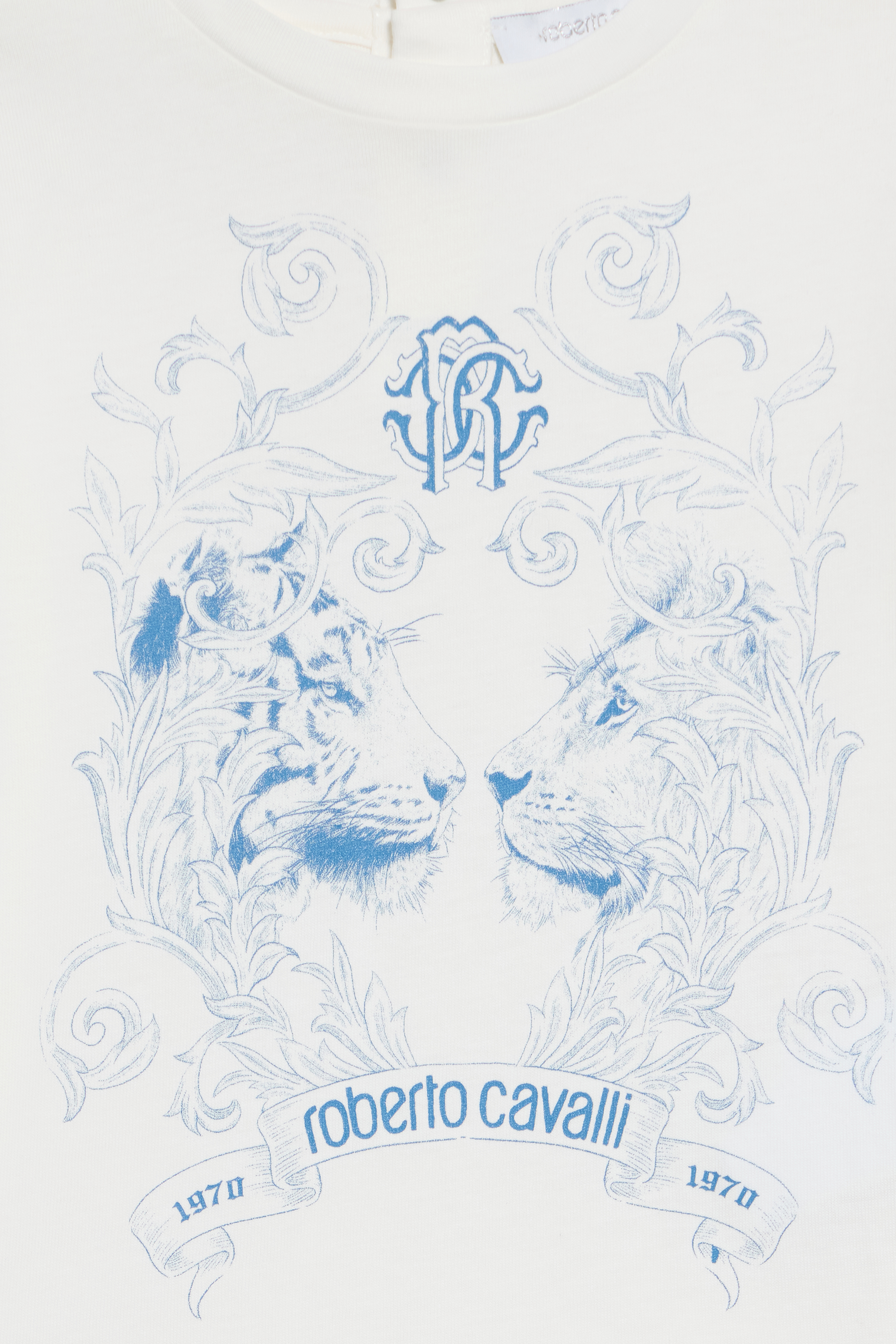 Roberto Cavalli Milk White T-shirt With Feline Print In White
