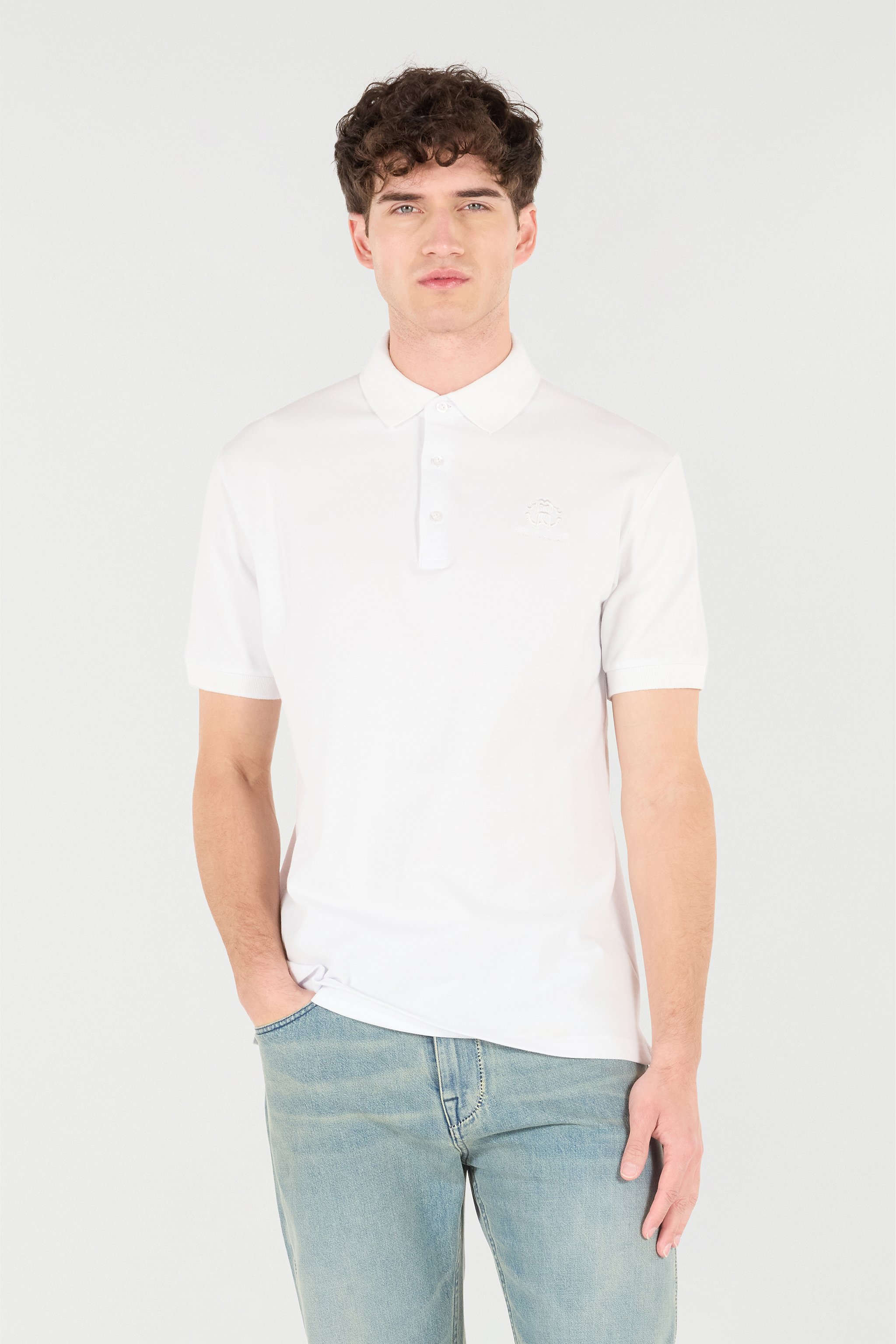 Roberto Cavalli Polo Shirt With Monogram Rc Embroidery And Logo In White