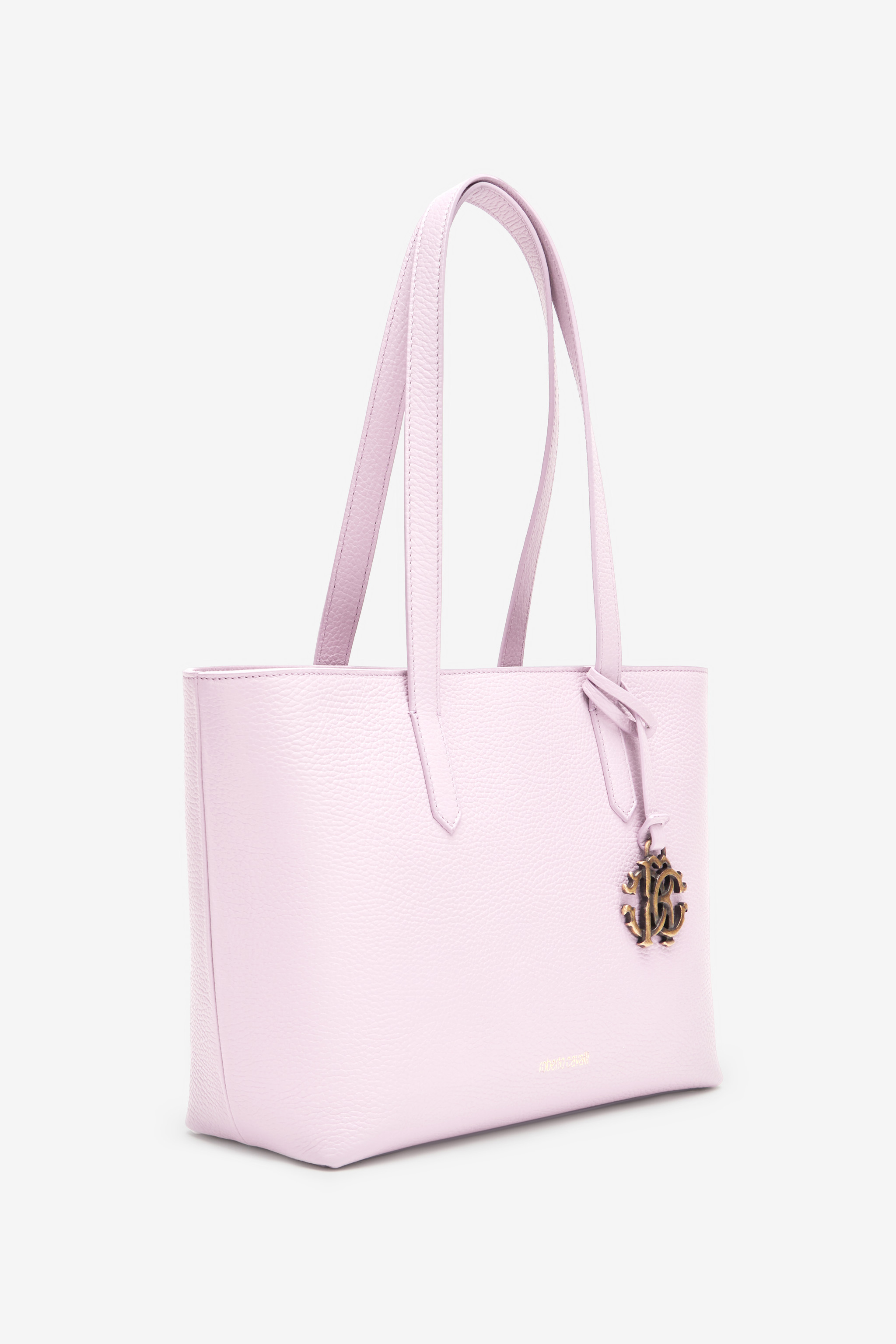 Roberto Cavalli Medium Leather Shopper With Rc Charm In Pink
