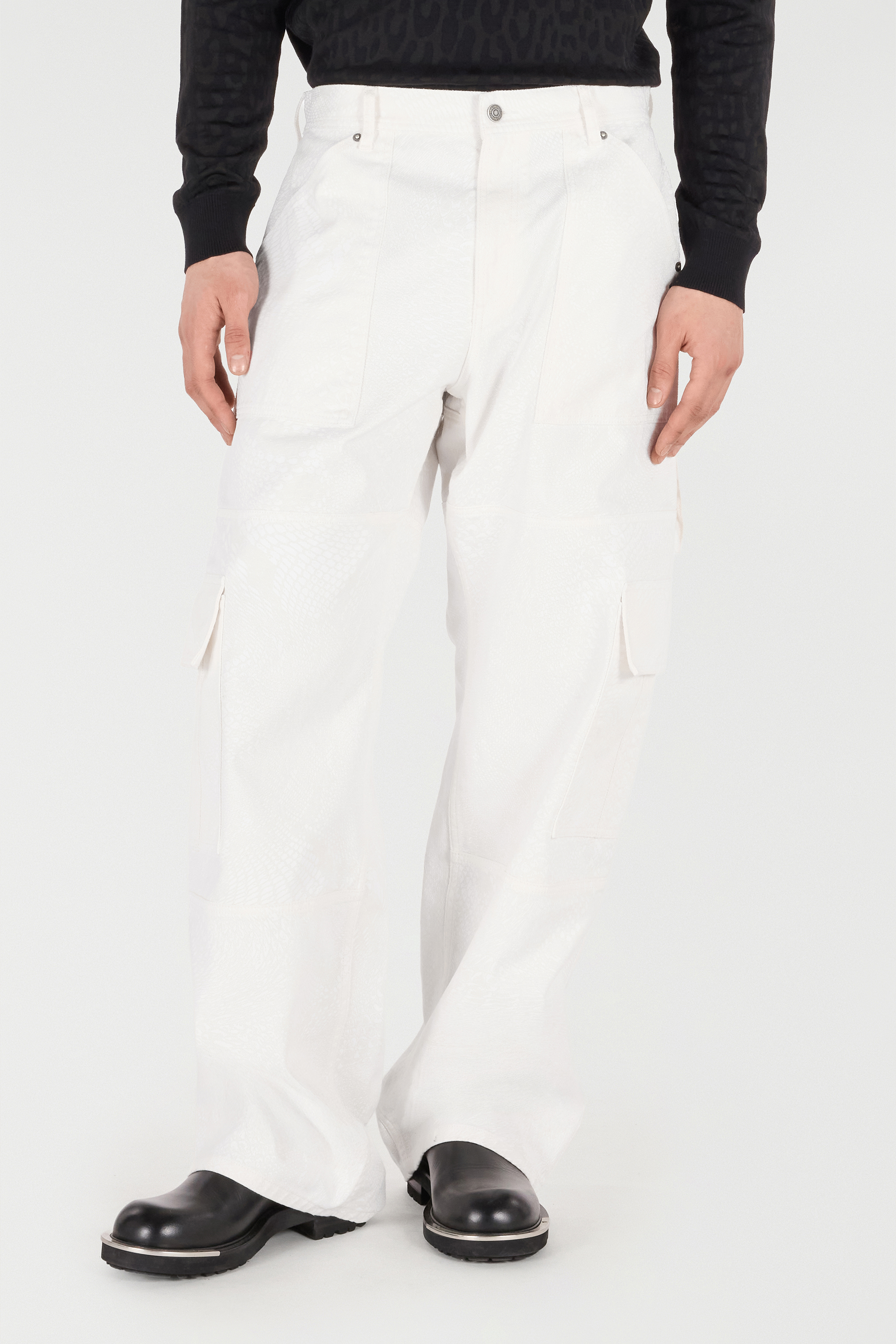 Roberto Cavalli Python-print Pants With Pockets In Ivory