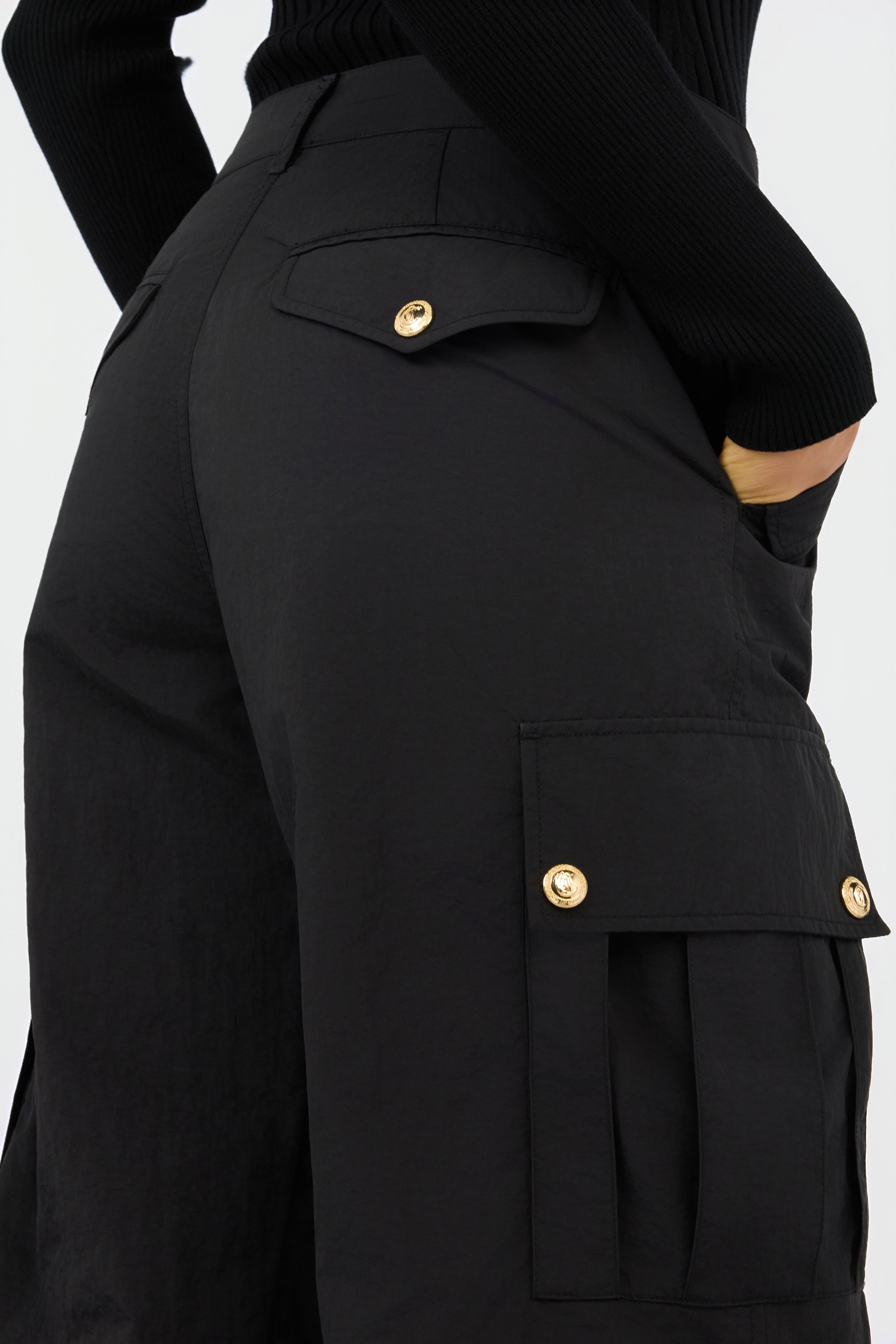 Roberto Cavalli Black Cargo Trousers With Gold Buttons In Black