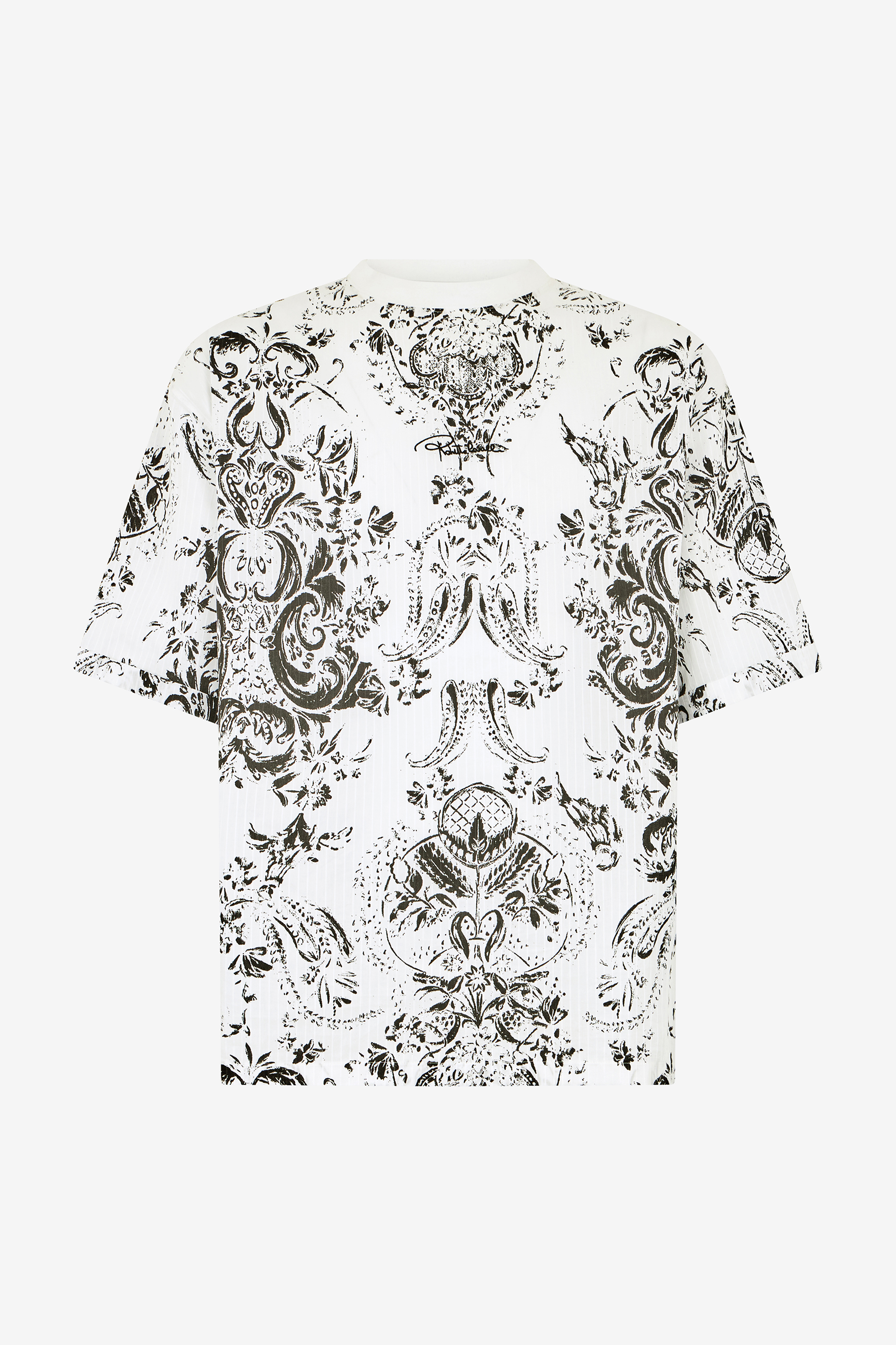 Roberto Cavalli Men's White T-Shirt With Ornatal Design - T-Shirts