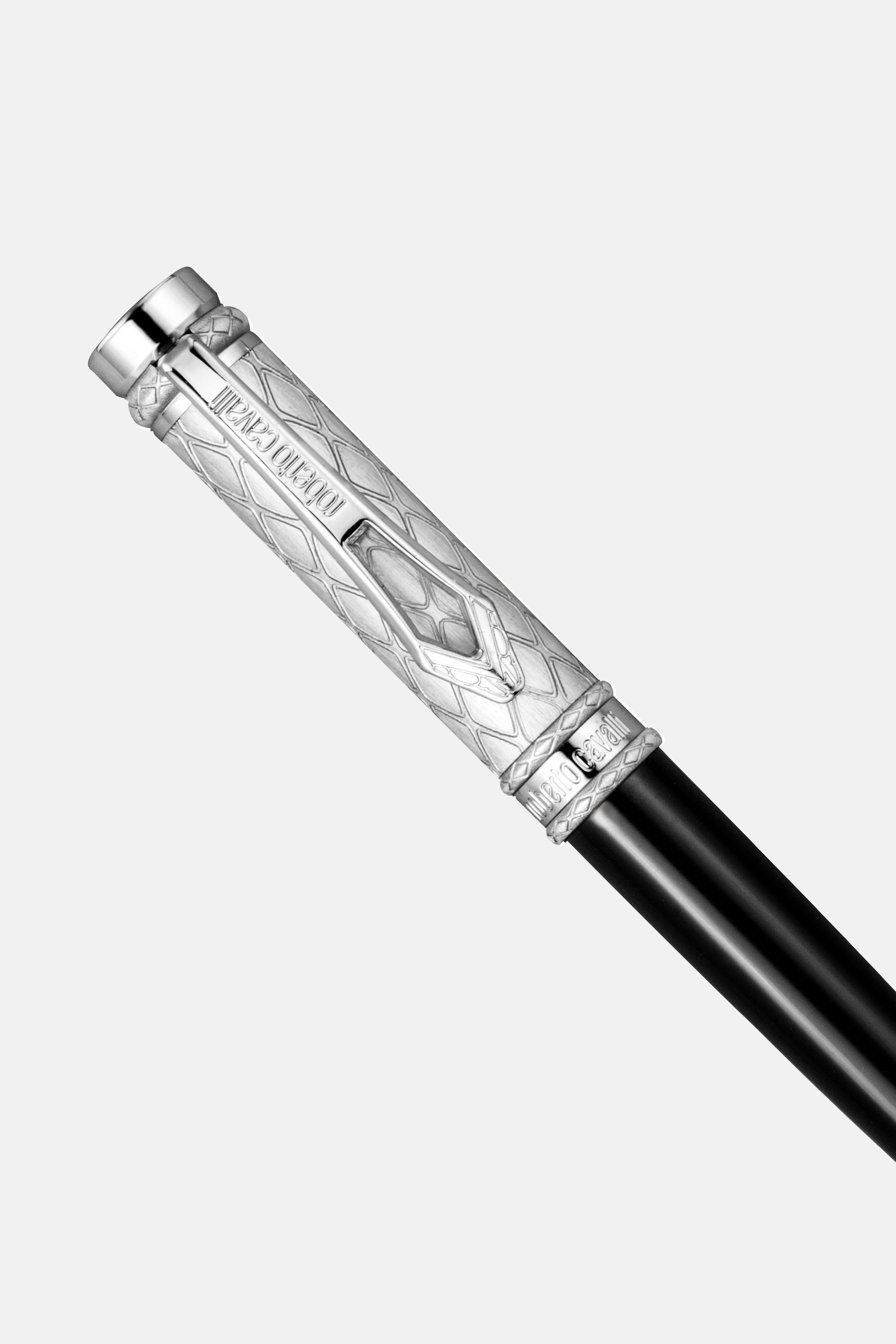  Roberto Cavalli Roberto Cavalli Ballpoint Pen, Silver Color & Black Lacquer -  Pens Silver Black Unica 