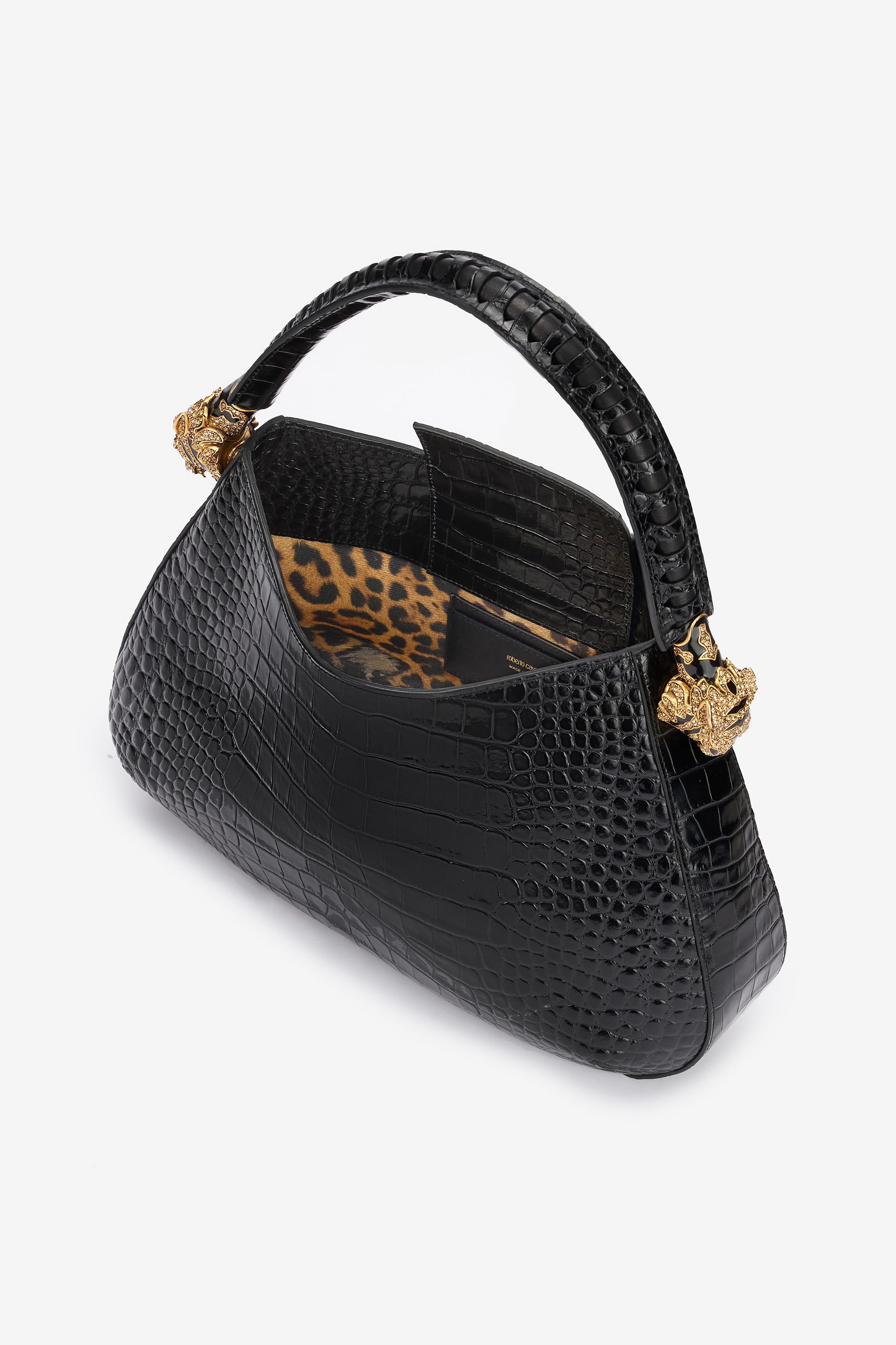 Roberto Cavalli Roar Big Hobo Handbag In Black