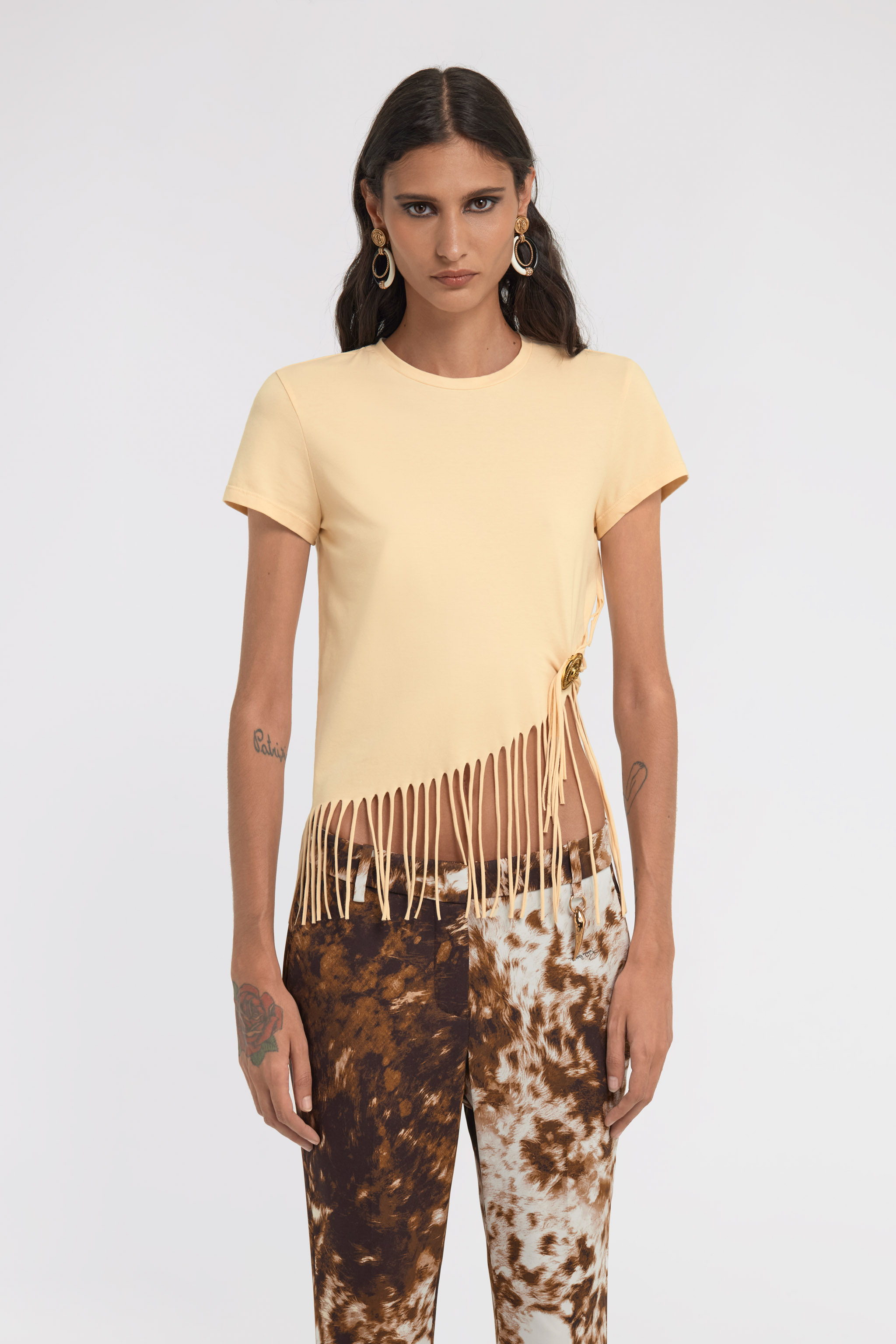 Roberto Cavalli Fringe-trim T-shirt In Ivory
