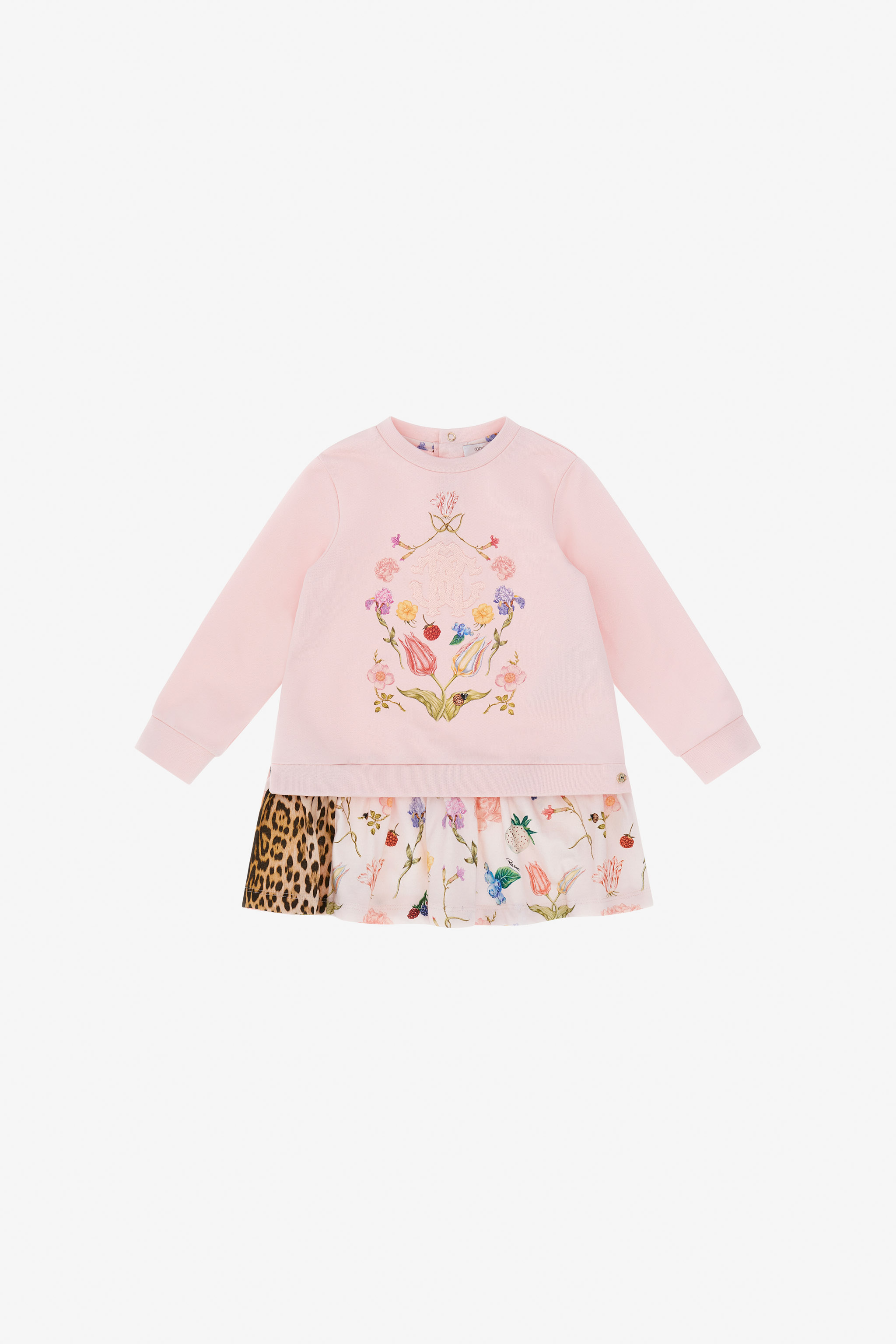 Roberto Cavalli Girls Pink Floral Animal Print Sweatshirt Dress - Ready To Wear