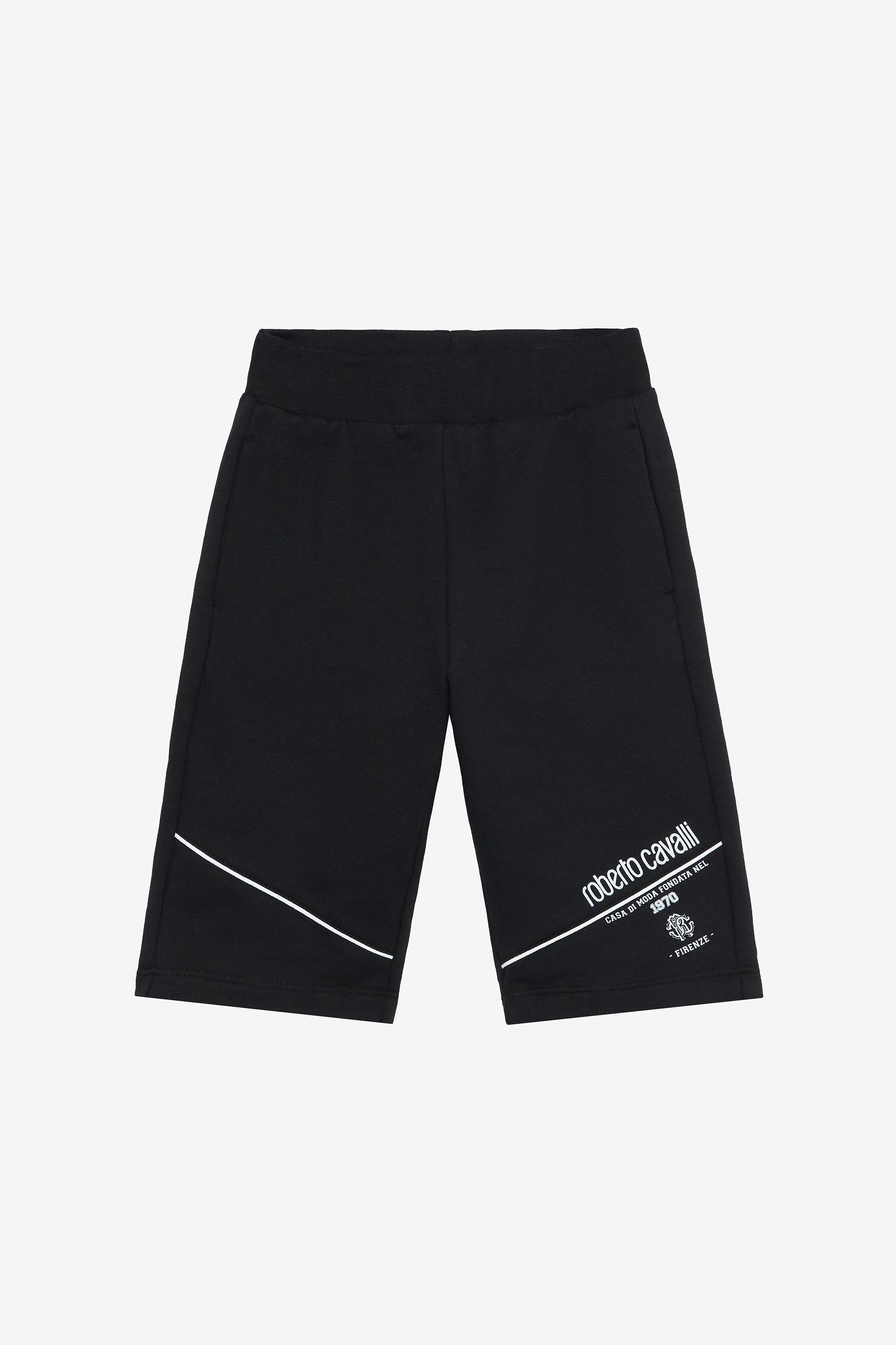 Black Bermuda Shorts with Logo and RC Monogram