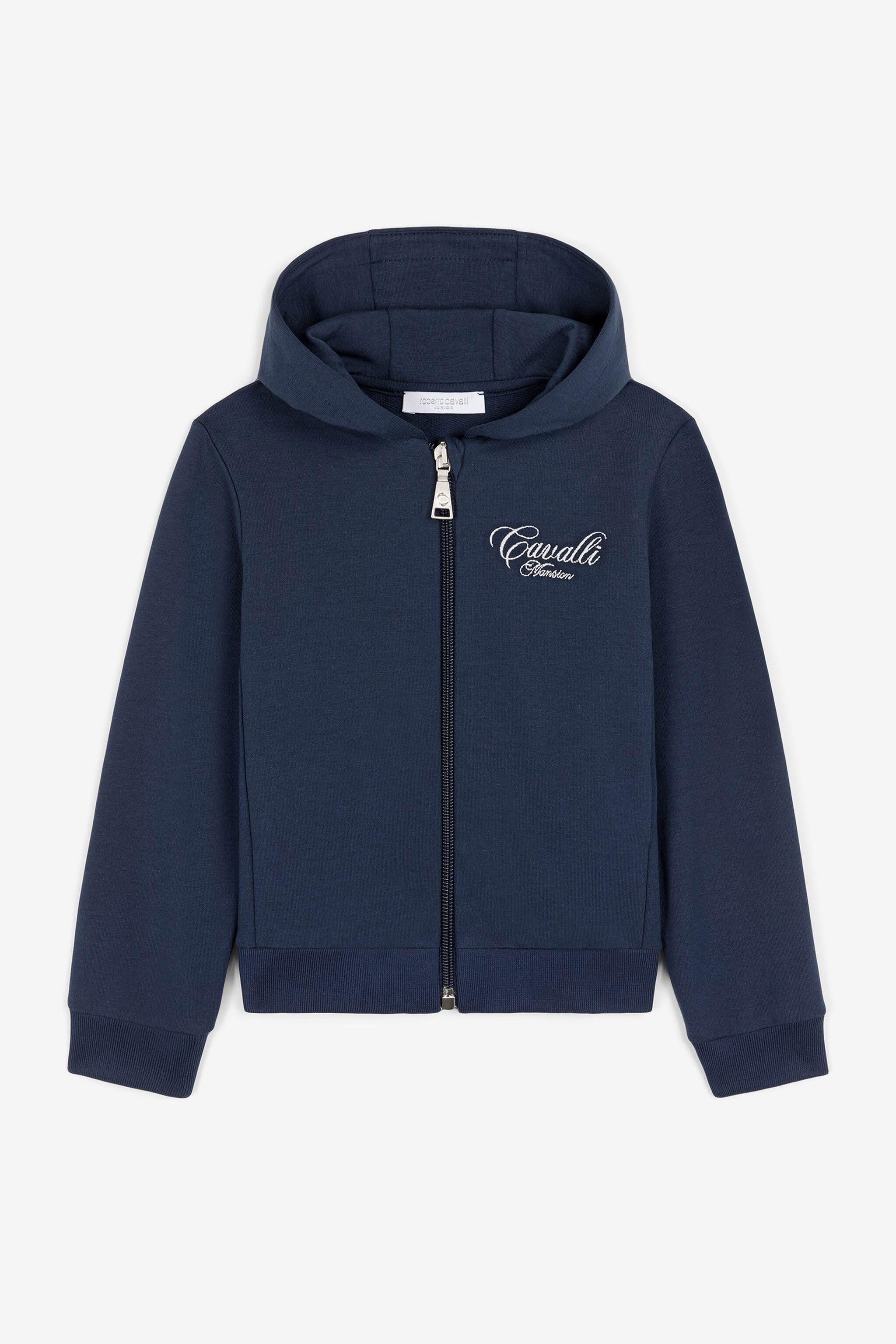 Roberto Cavalli Logo-embroidered Zipped Hoodie In Dark Blue
