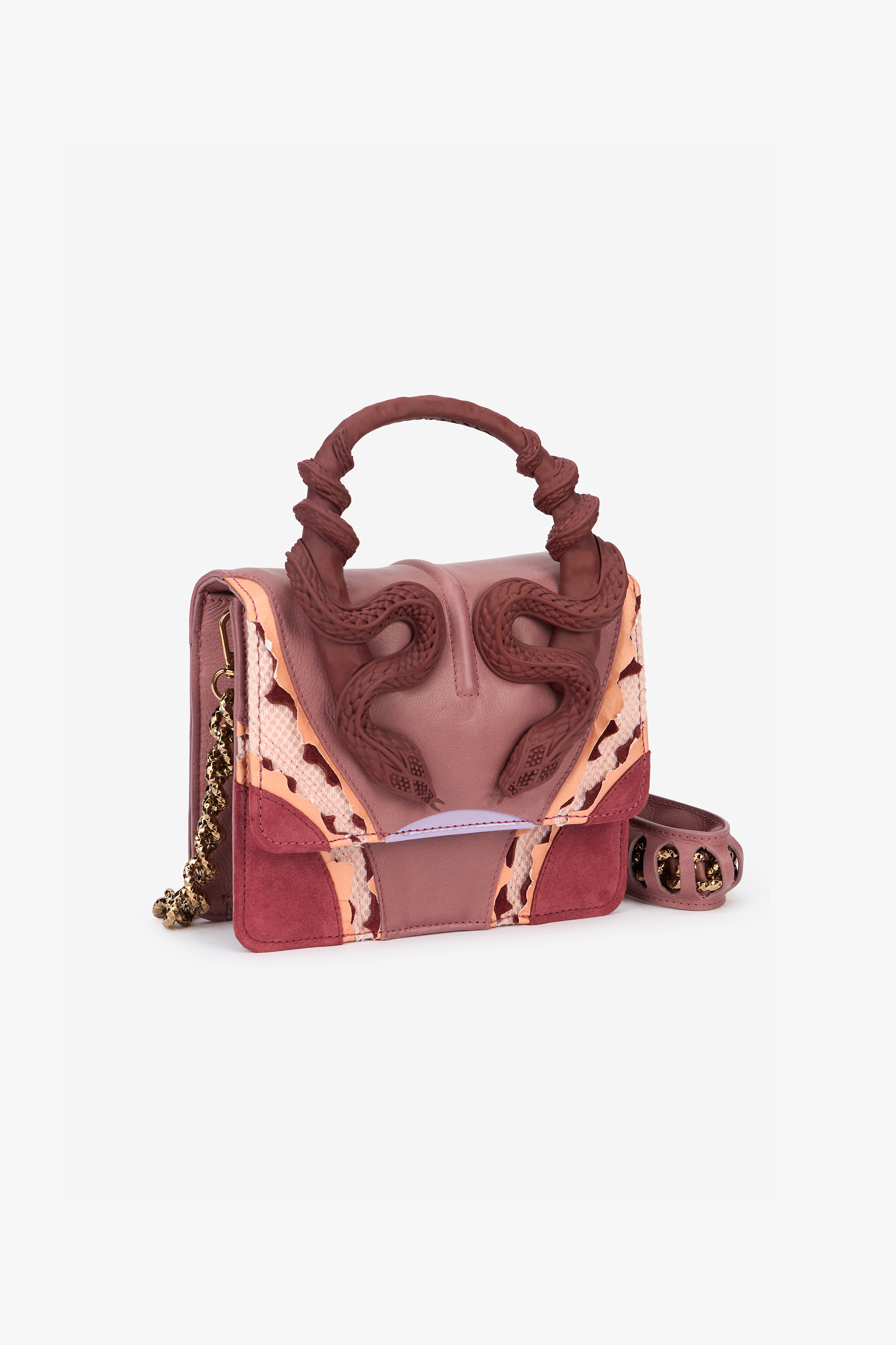 Roberto Cavalli Small Pink Bag With Snakes