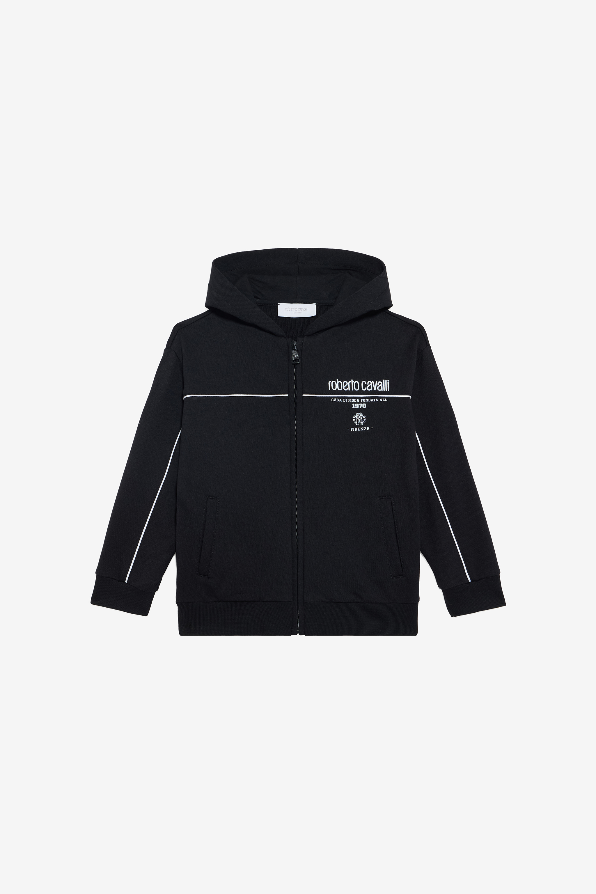 Roberto Cavalli Boys Black Cotton Hoodie - Sweaters