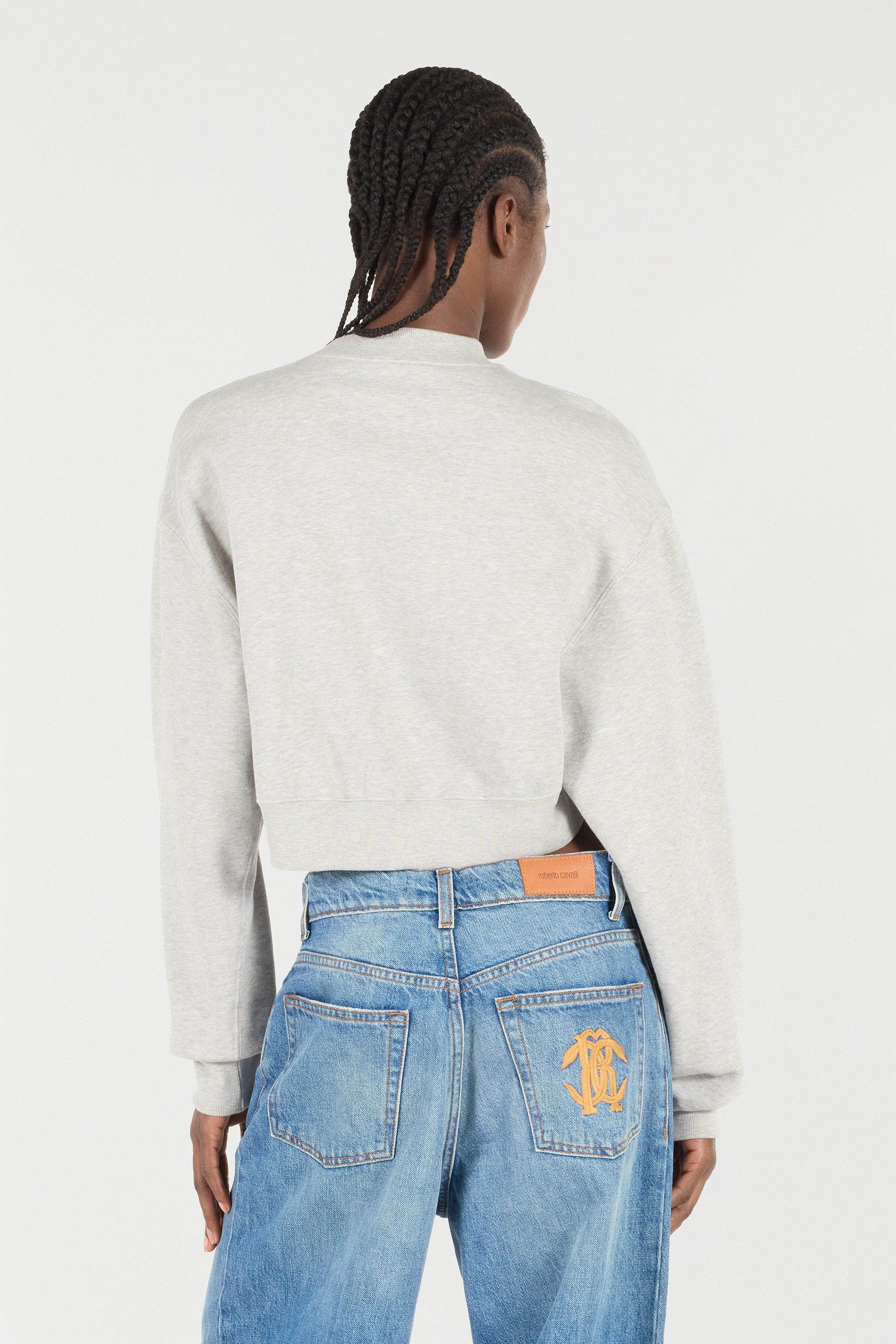 Roberto Cavalli Cropped Sweatshirt With Mirror Snake Monogram