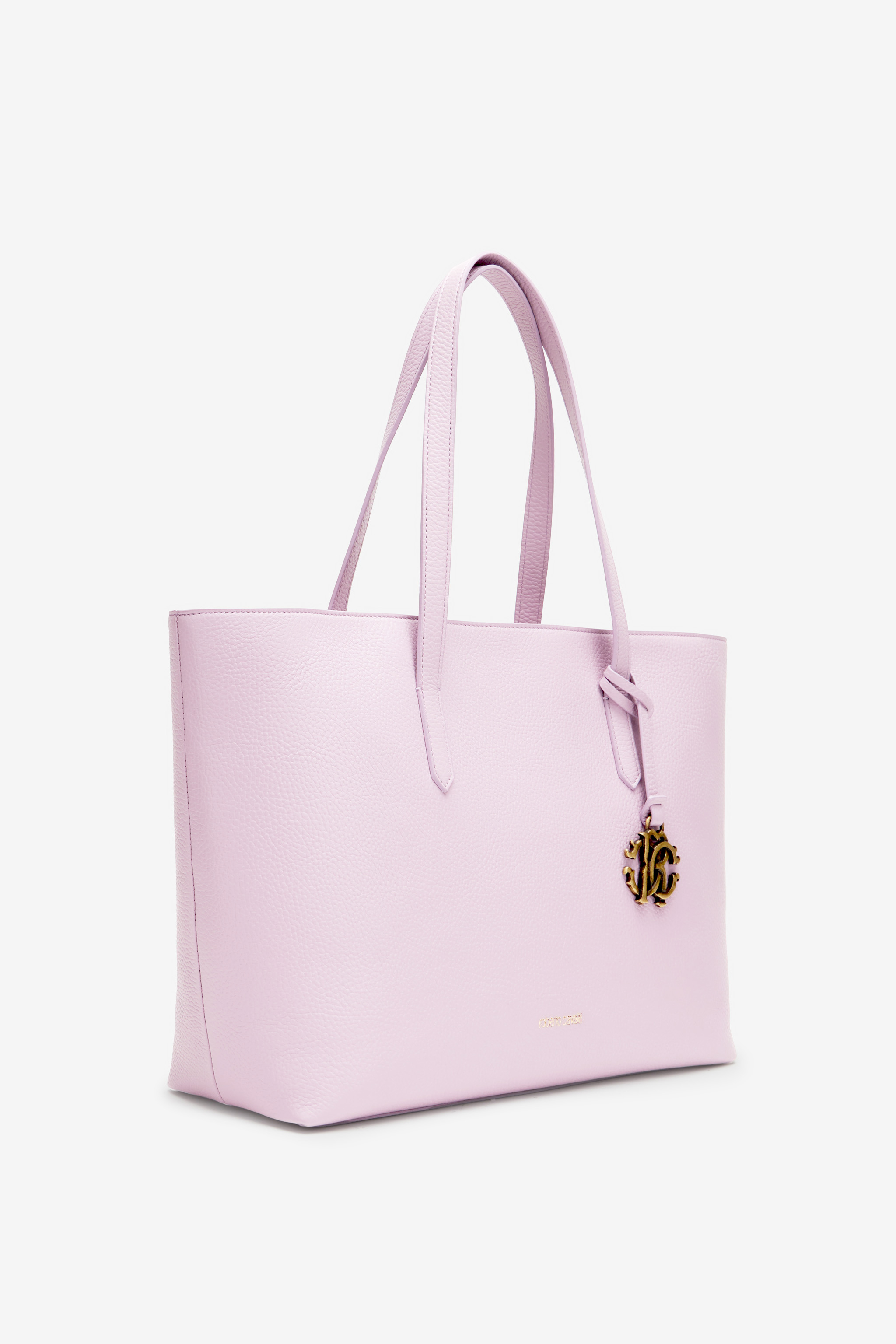 Shop Roberto Cavalli Leder Shopper Tasche Mit Rc-anhänger In Pink