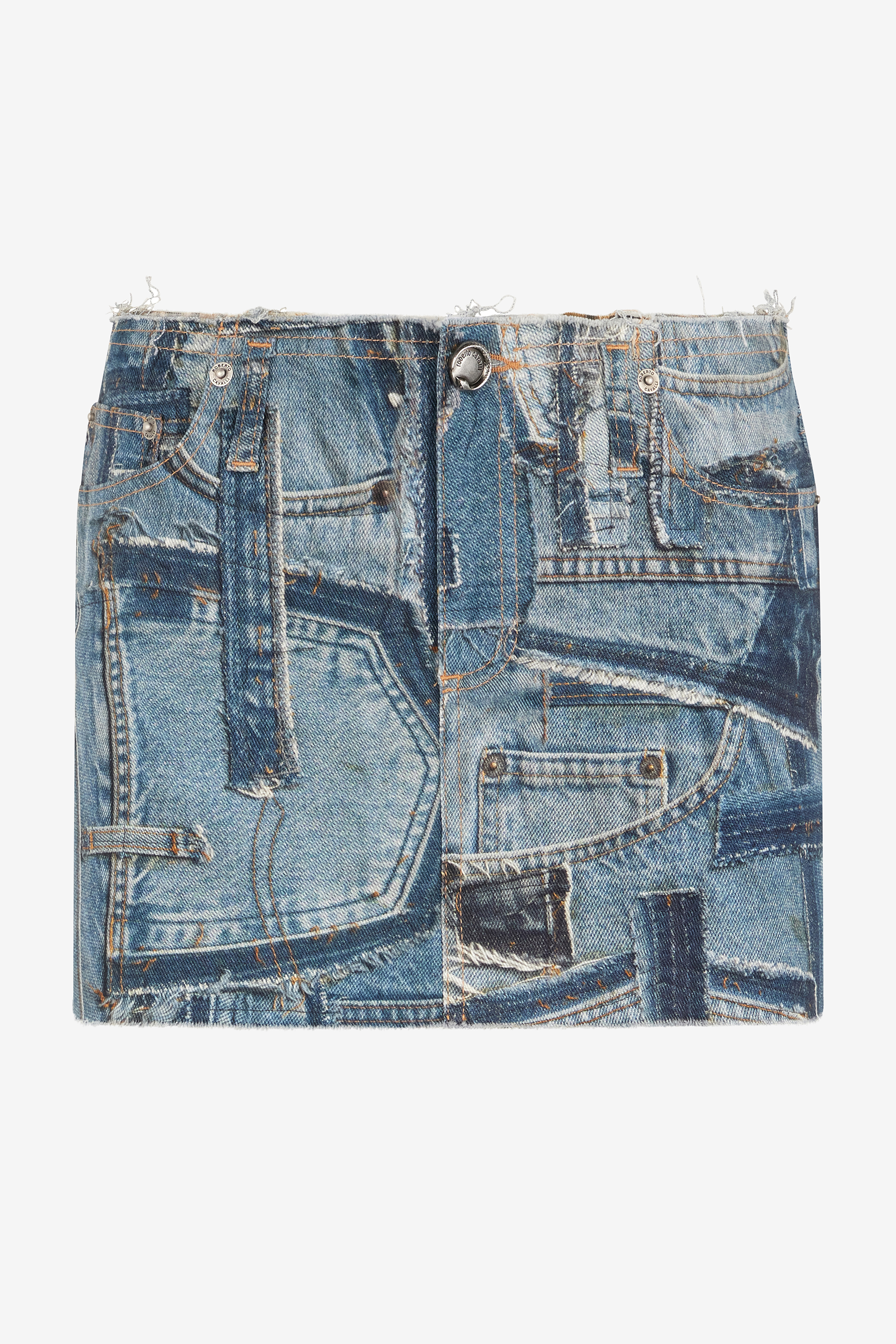 Roberto Cavalli Women's Blue Patchwork Capsule Collection Denim Mini Skirt - Skirts