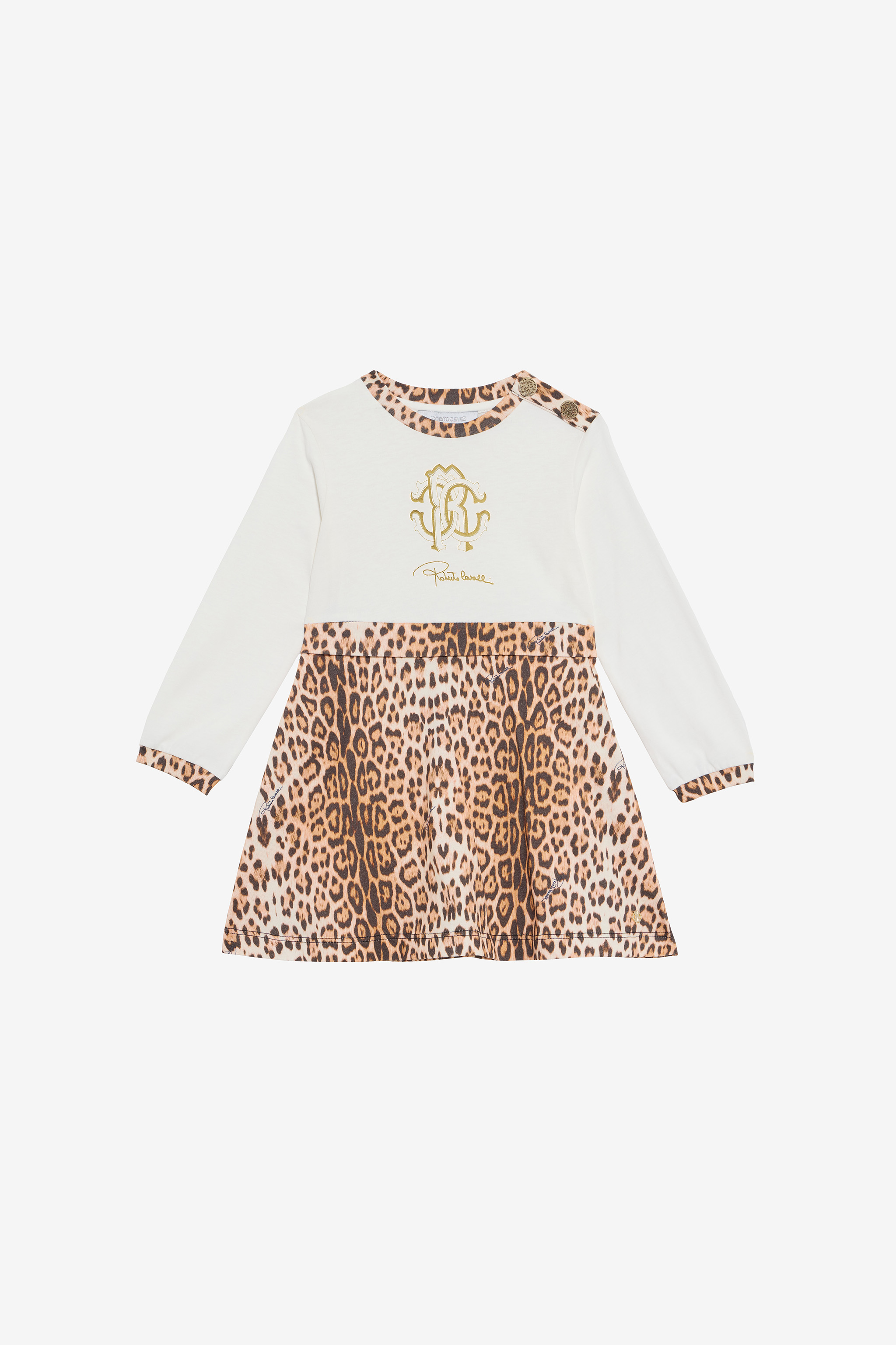Roberto Cavalli Girls White Leopard Print Dress - Ready To Wear Milky /Natural