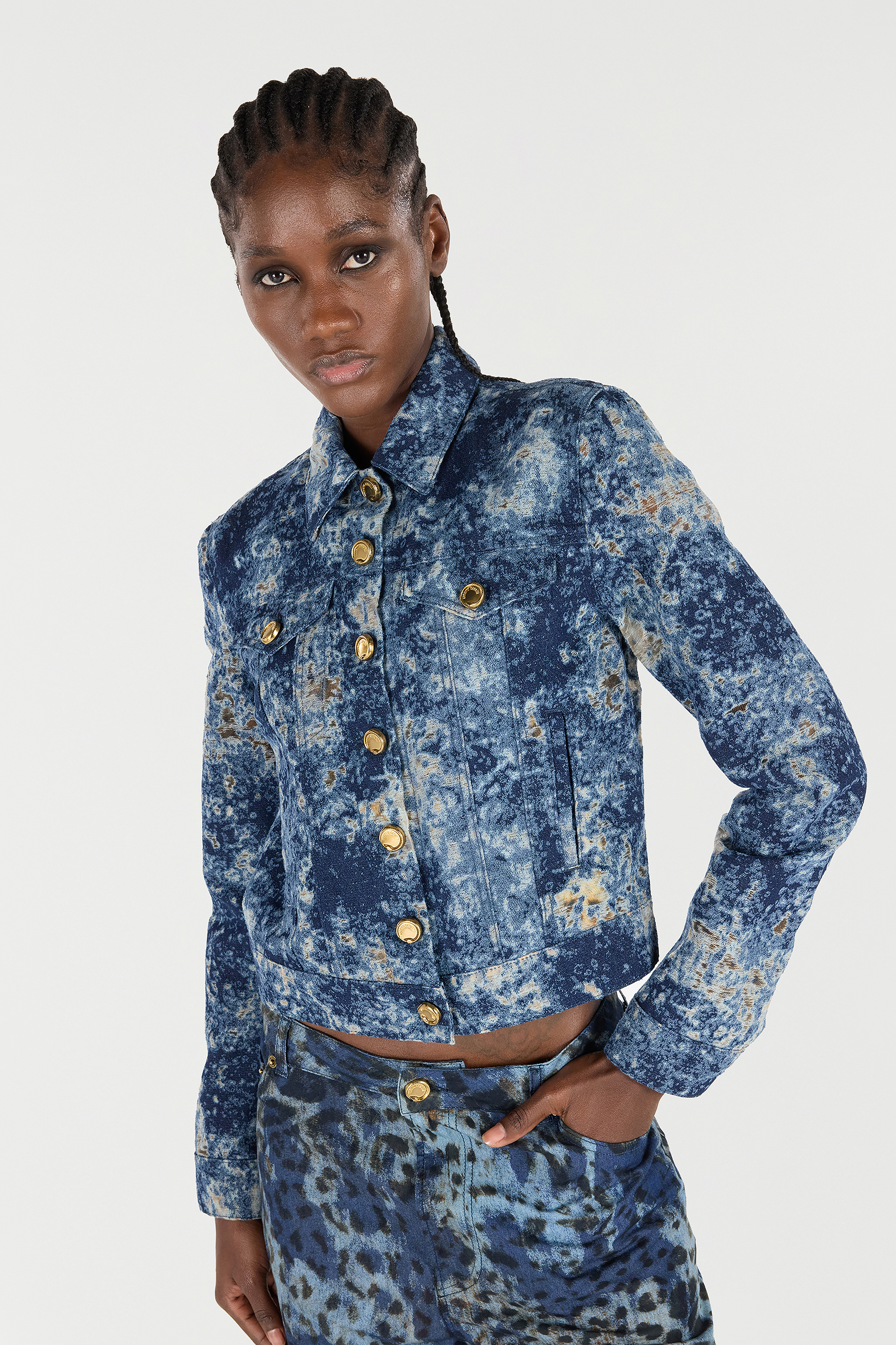 Roberto Cavalli Denim Jacket With Discoloration In Multi