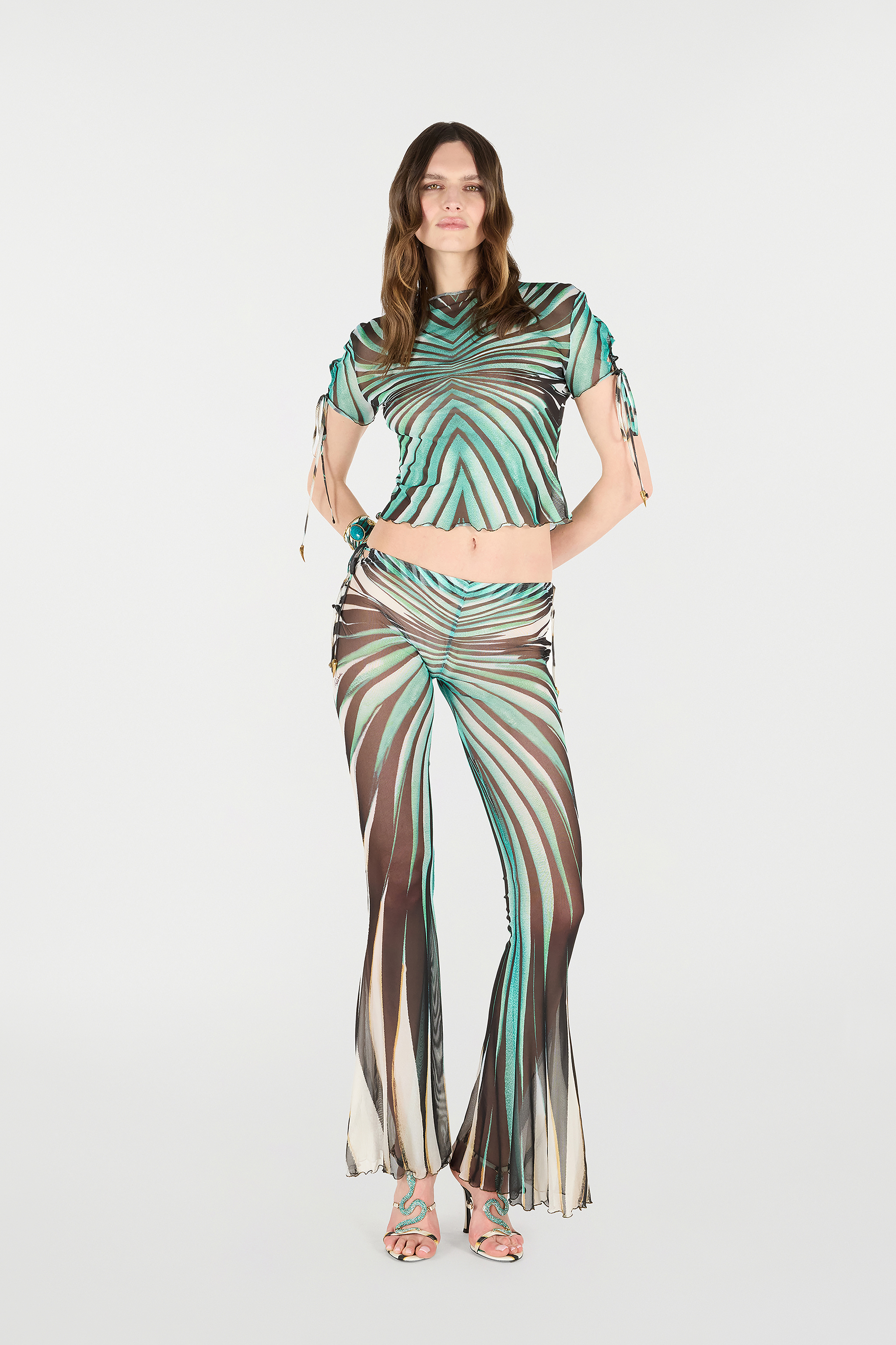Roberto Cavalli Ray Of Sea Print Cropped T-shirt