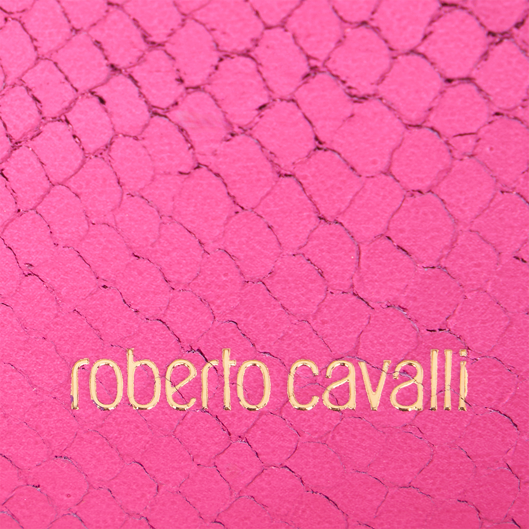Roberto Cavalli Mini Roar Bag Hobo With Snake Print In Ciclamino/oro
