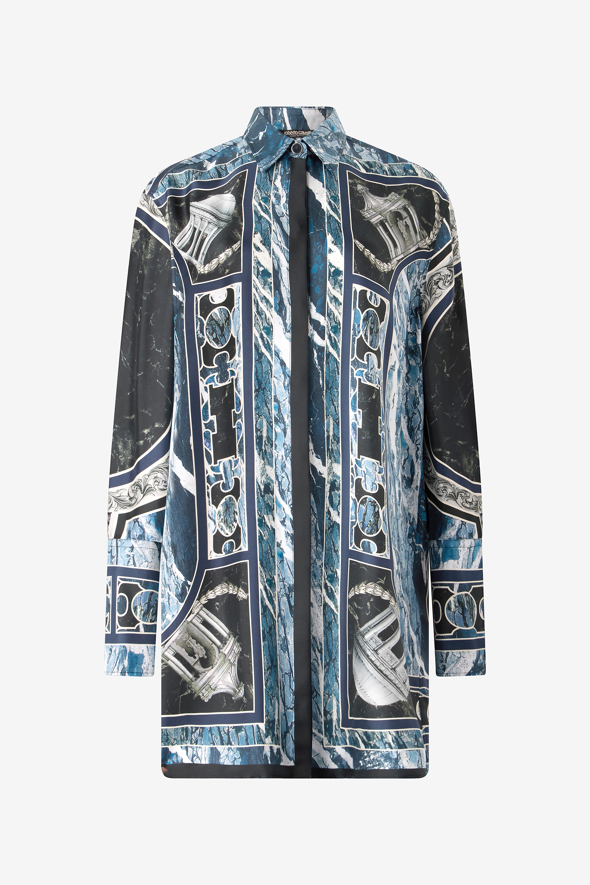 Roberto Cavalli Women's Dark/Blue Short Silk Dress With Marble Print - Ready To Wear - Image 1
