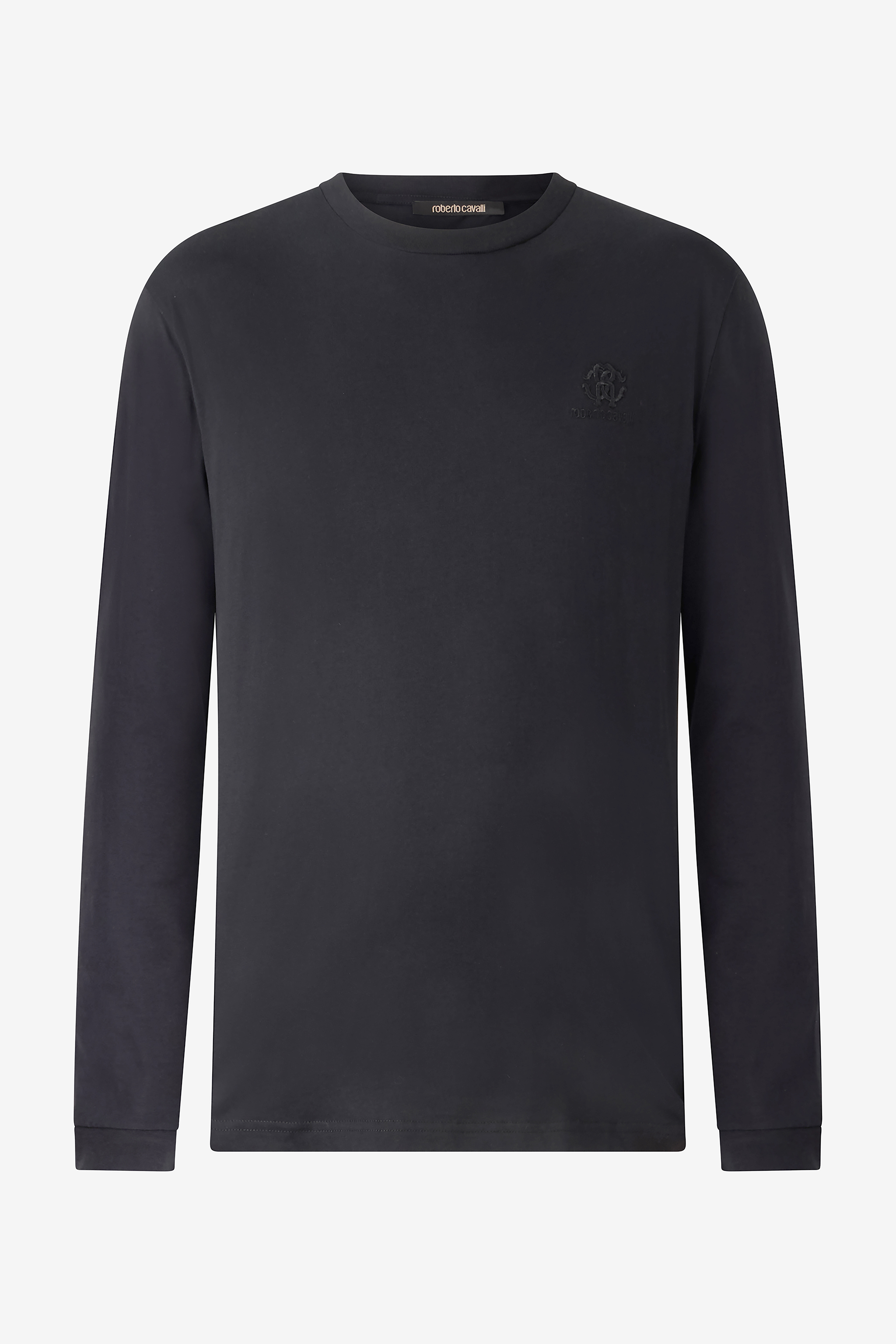 Roberto Cavalli Long-sleeved T-shirt With Monogram Rc In Black
