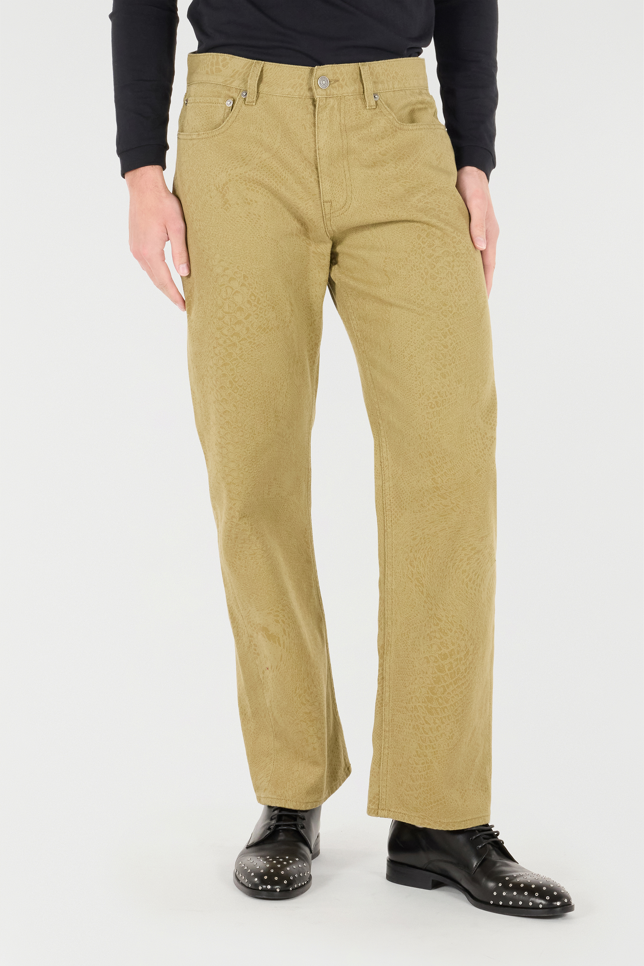 Roberto Cavalli Python-print Five-pocket Pants In Kaki