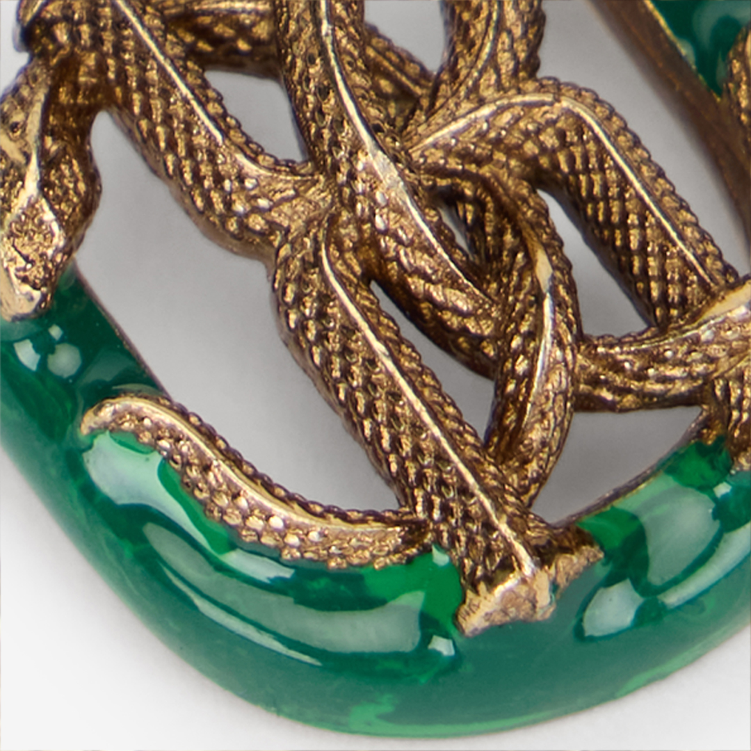 Roberto Cavalli Green Link Earrings With Crystal And Snake Monogram Rc