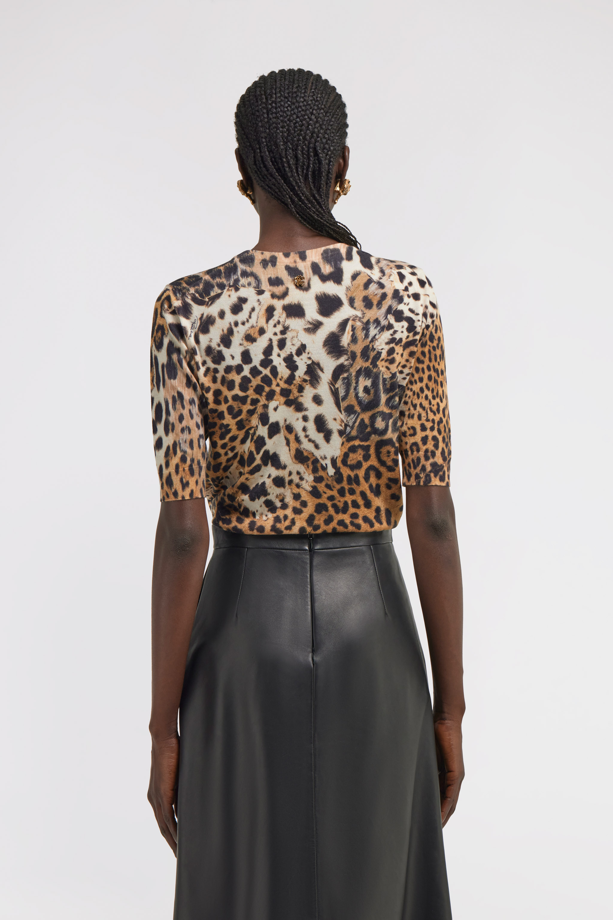 Roberto Cavalli Malachite Print Short Sleeve Knit In Light Brown