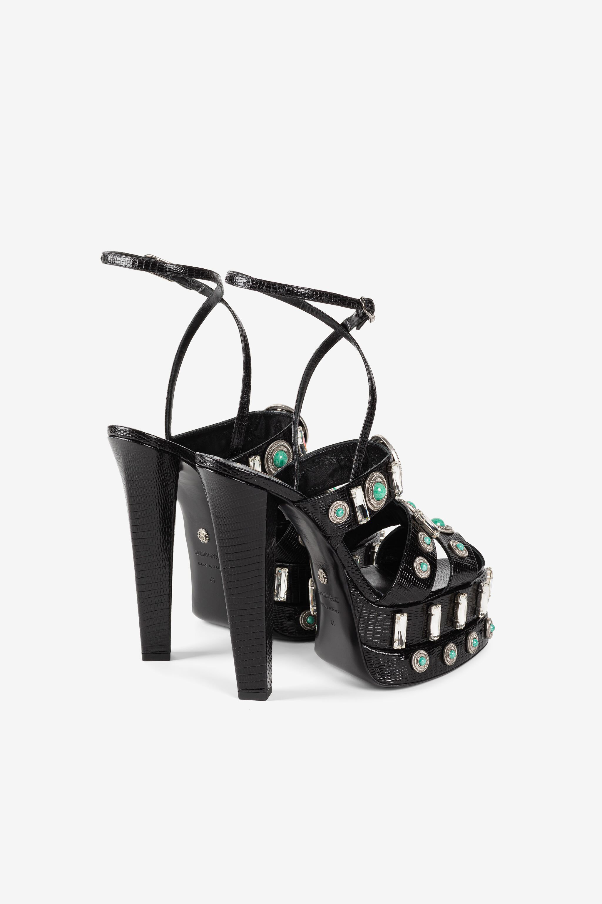Gemstone-detail leather platform sandals