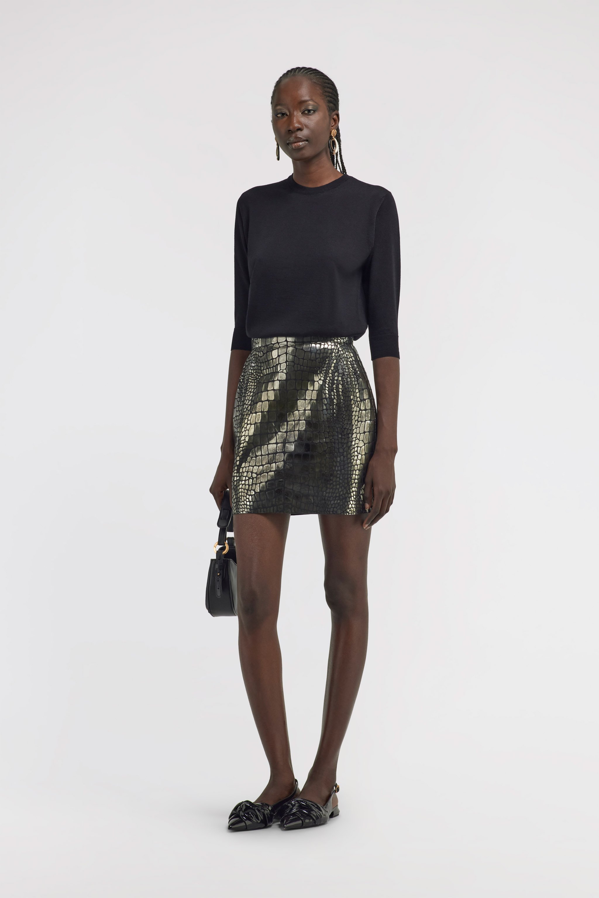 Roberto Cavalli Crocodile-effect Leather Mini Skirt In Silver