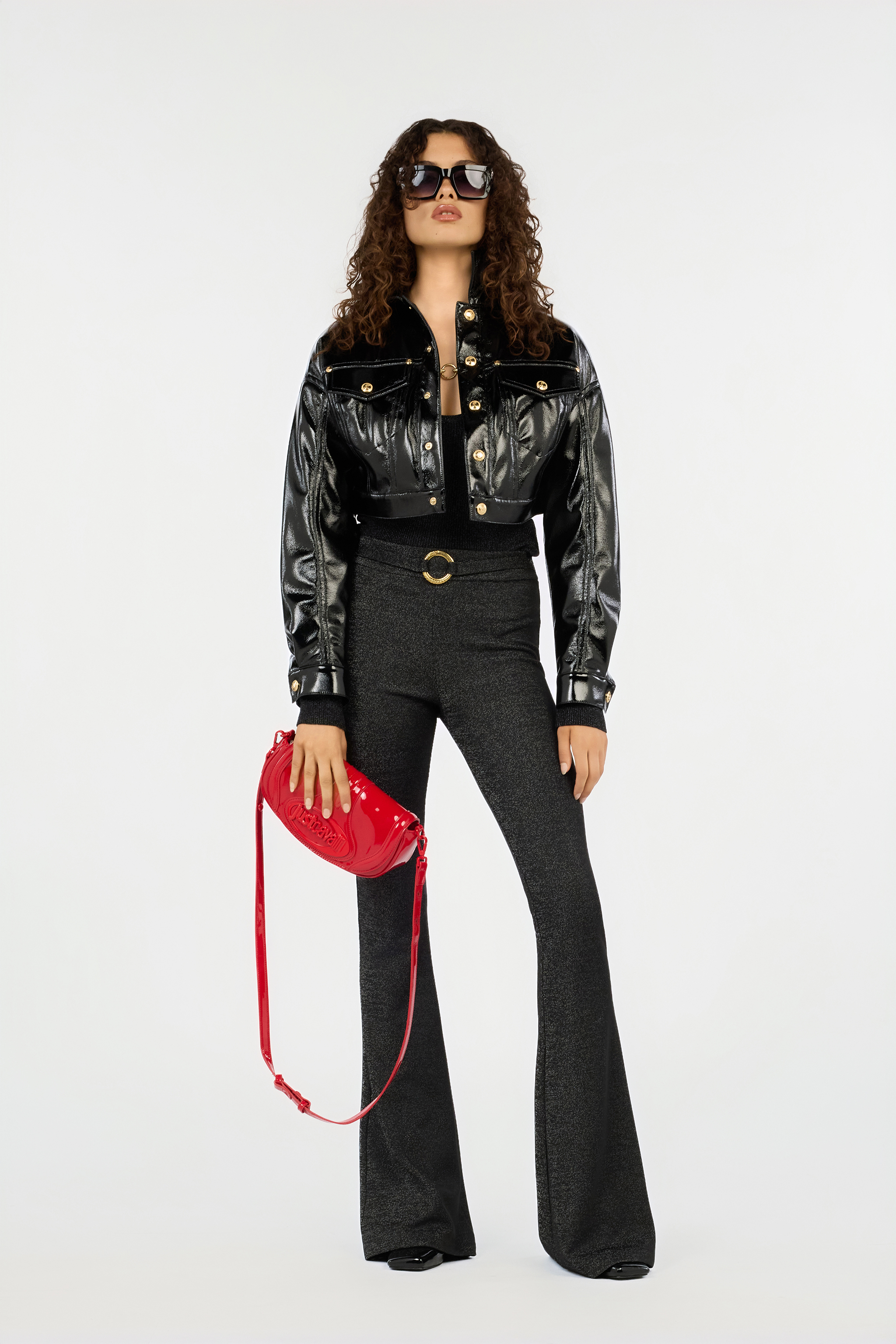Roberto Cavalli Black Lurex Sweater With Snake Detail In Black