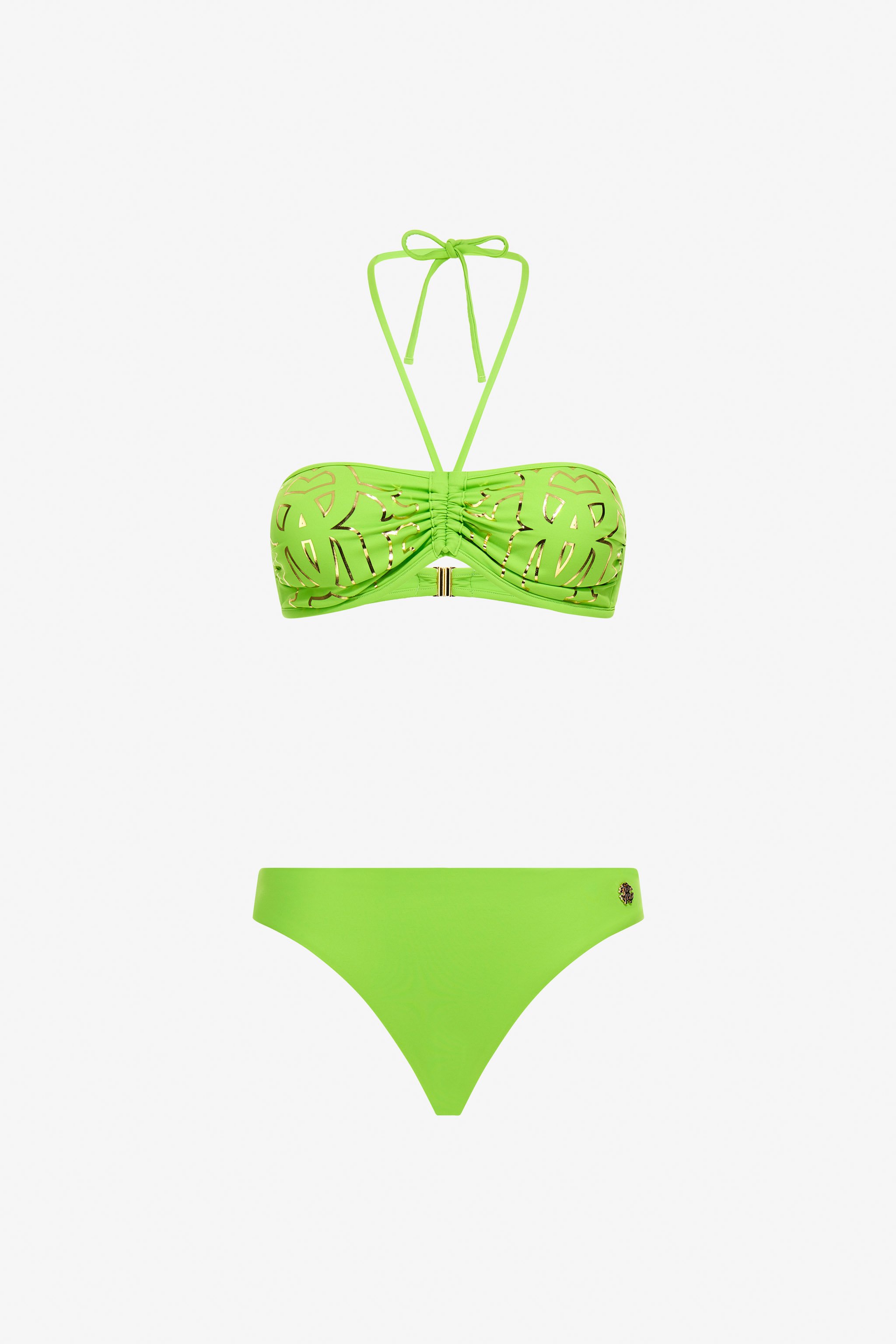 Roberto Cavalli Rc Monogram-print Bikini In Light Green