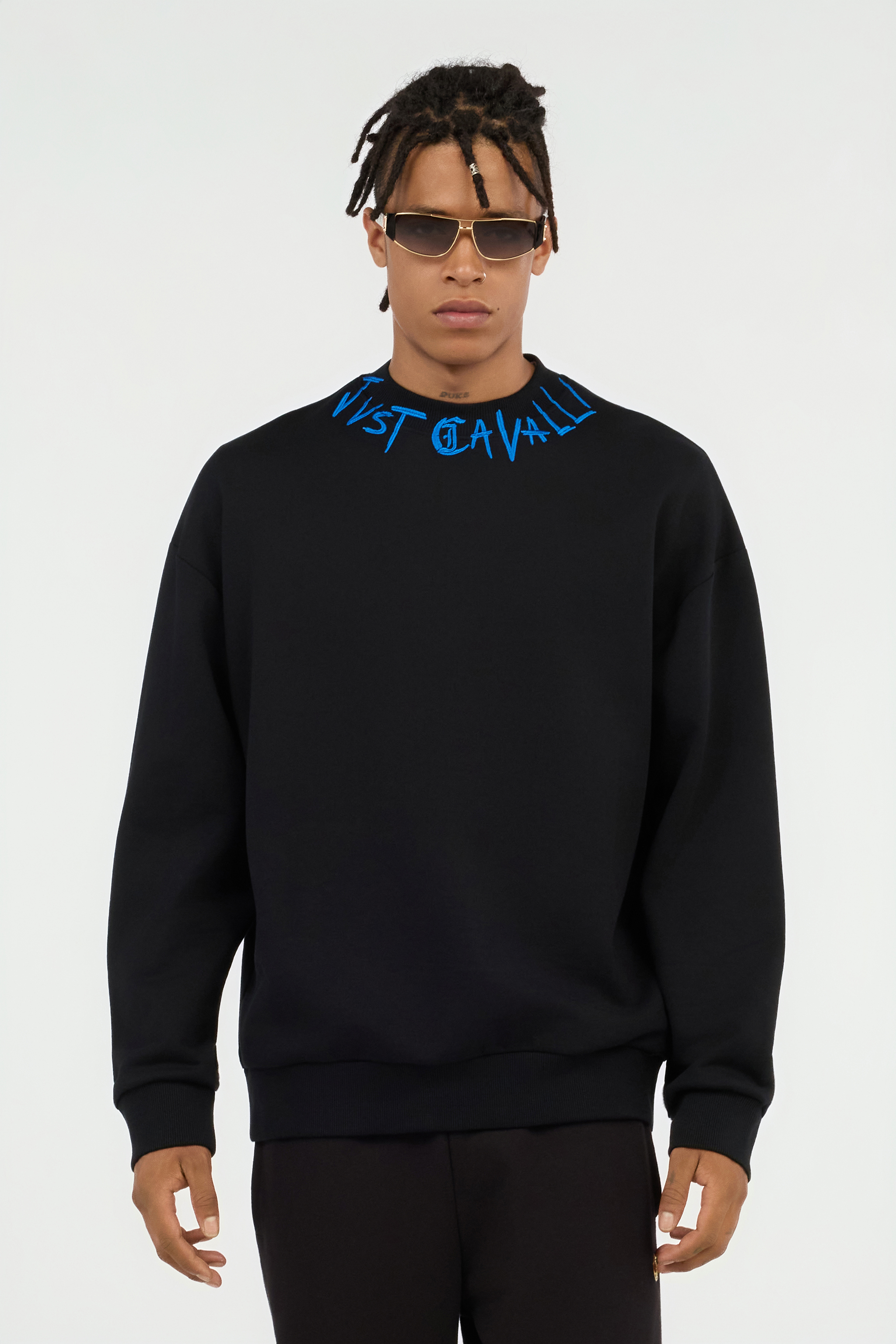 Roberto Cavalli Black Sweatshirt With Graffiti Logo Embroidery In Black
