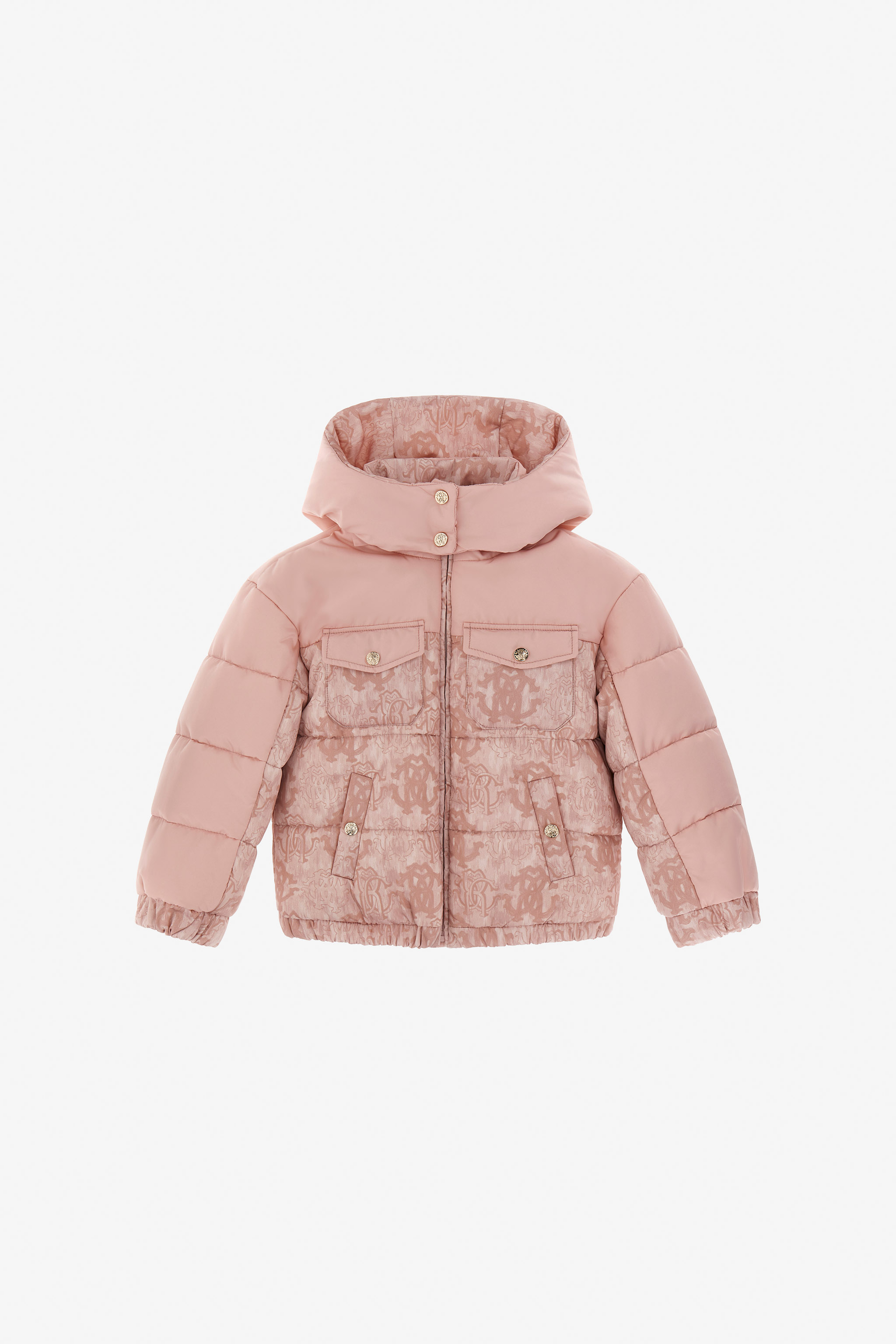 Roberto Cavalli Girls Pink Blush Baroque Puffer Jacket - Ready To Wear