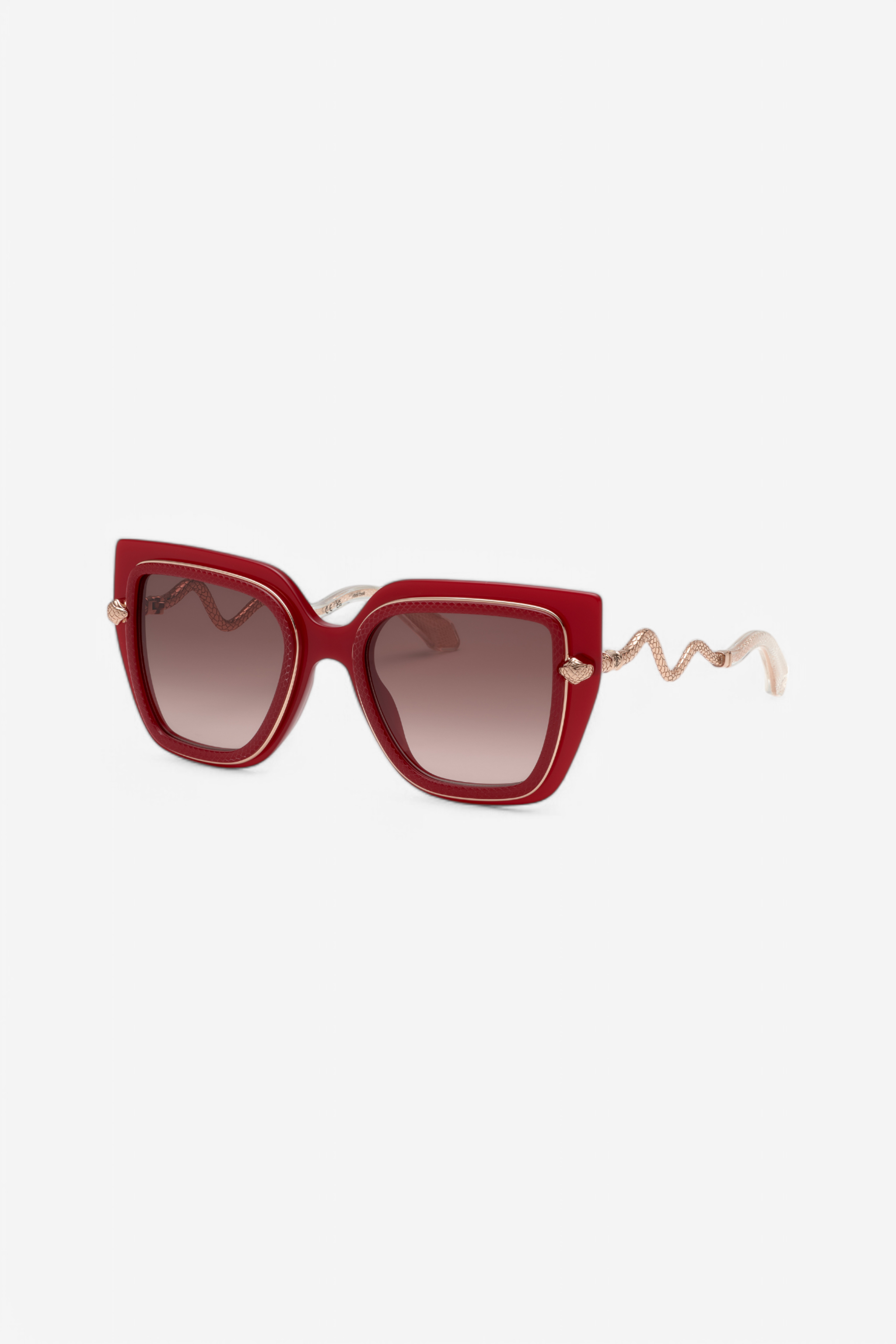  Roberto Cavalli Wide And Feminine Front Sunglasses With Double Ring Decoration - Female Eyewear Shiny Full Red Unica 