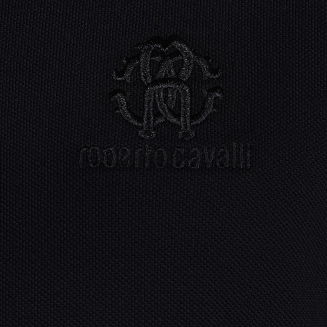 Roberto Cavalli Polo Shirt With Monogram Rc Embroidery And Logo In Black