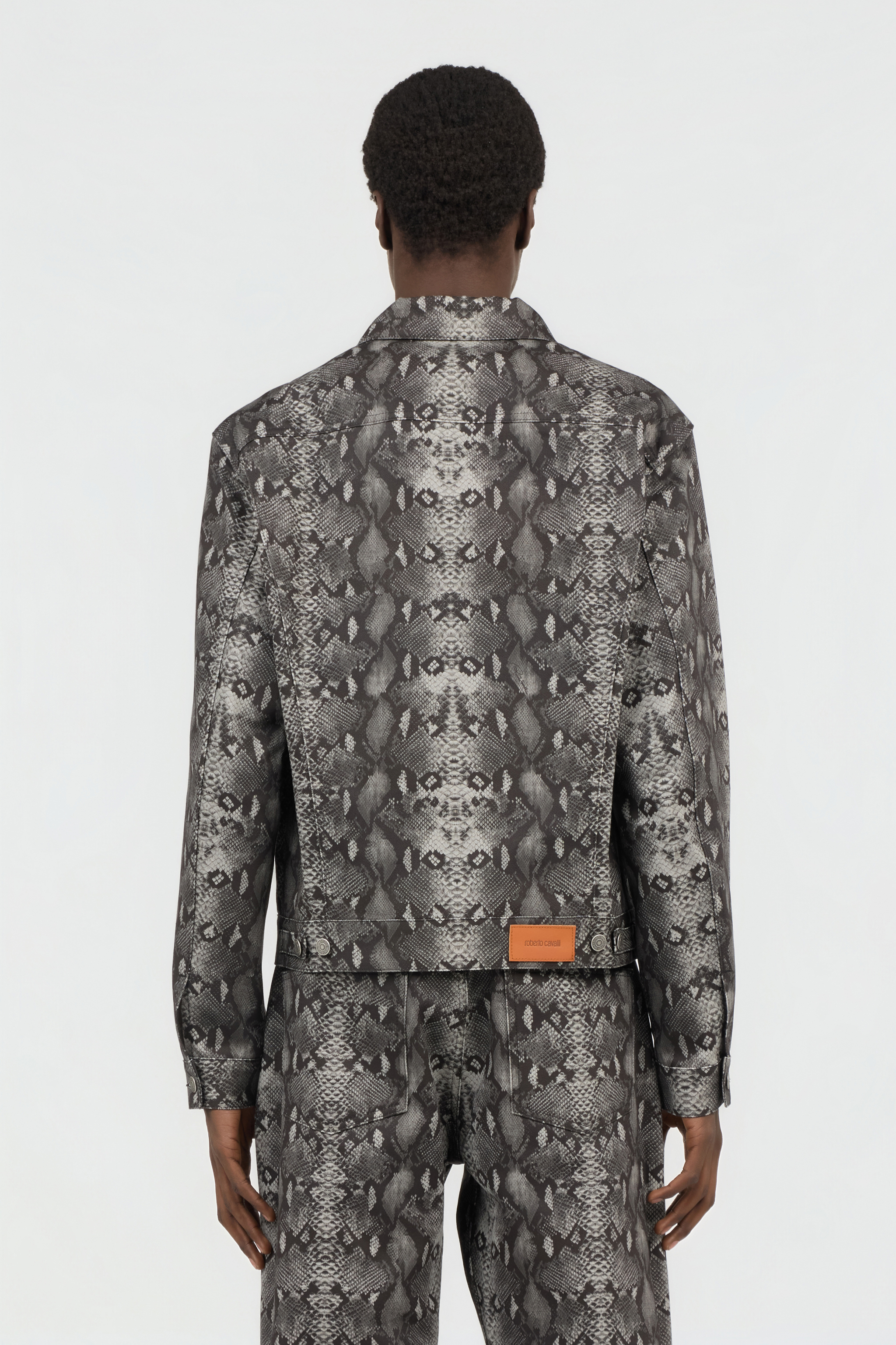  Roberto Cavalli Python Print Denim Jacket - Male Ready To Wear Python Dark Grey S 
