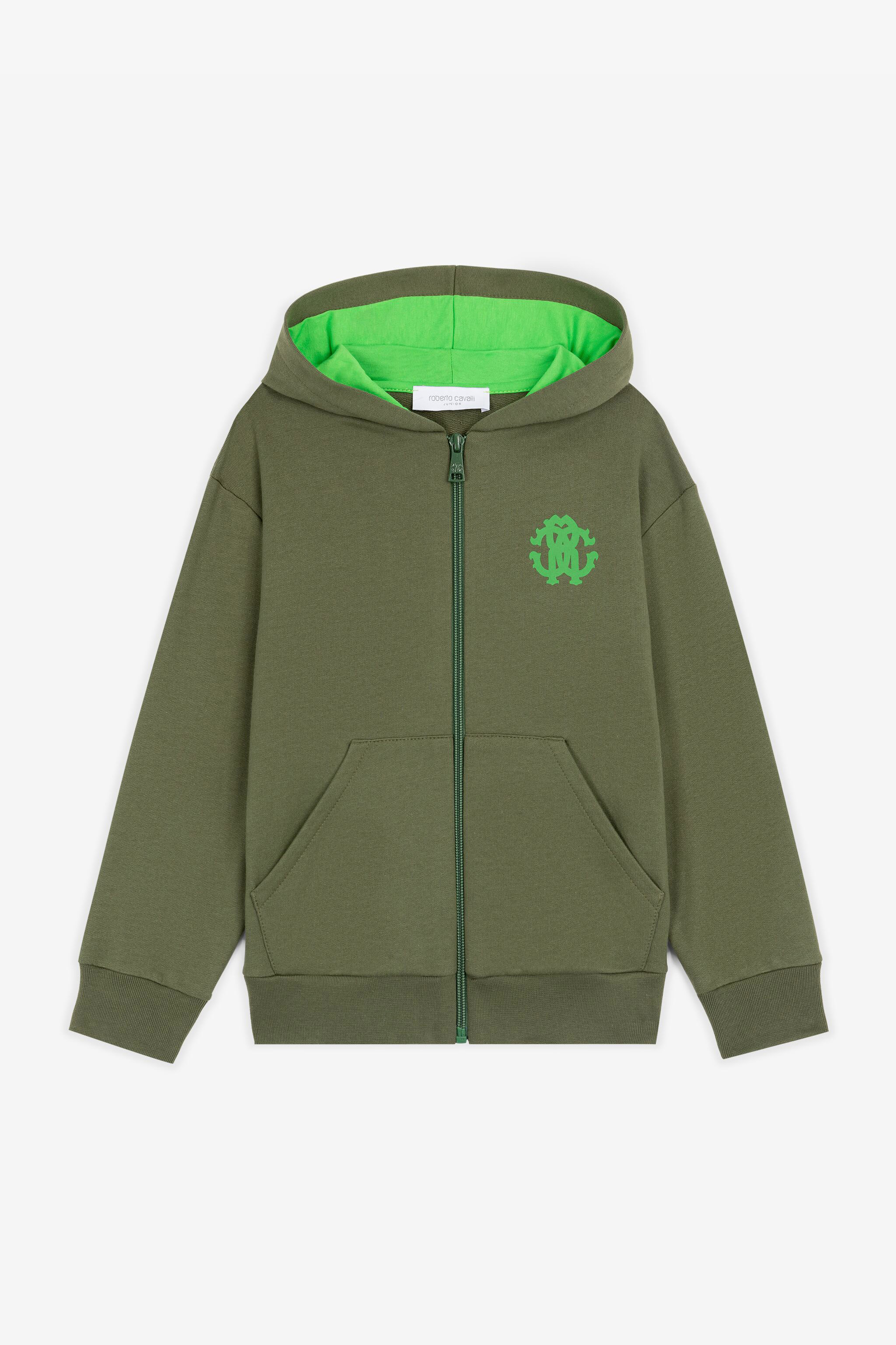 Roberto Cavalli Verde Felpa Con Monogram Rc E Stampa Tiger - Male Abbigliamento