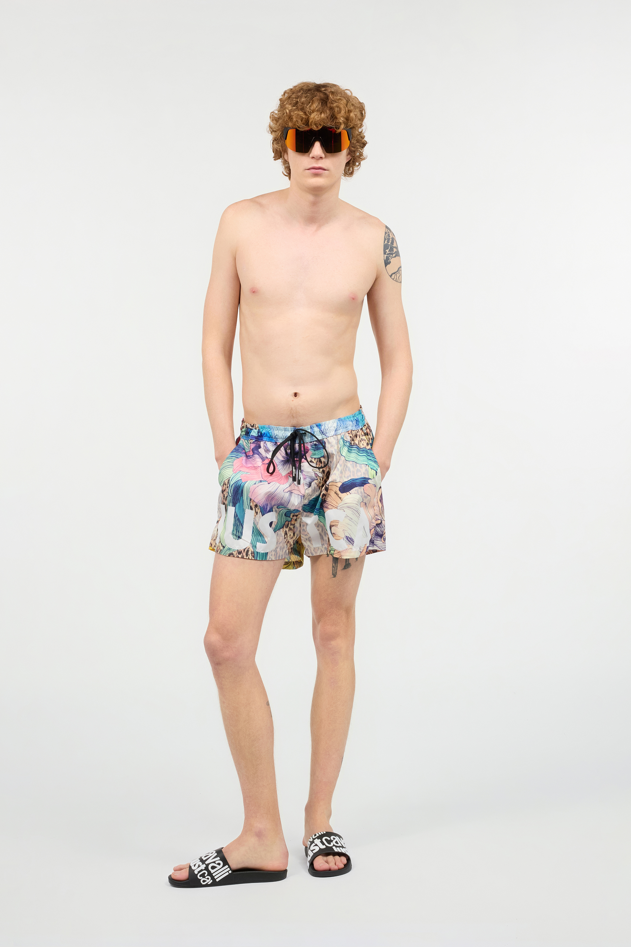 Swim Shorts With Floral And Jaguar Skin Print