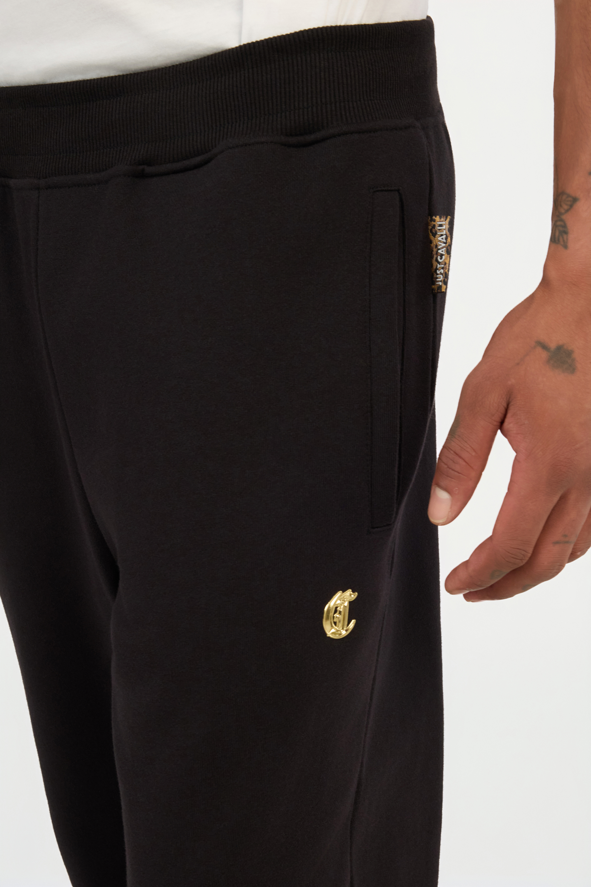 Roberto Cavalli Black Joggers Trousers With Jc Monogram In Black