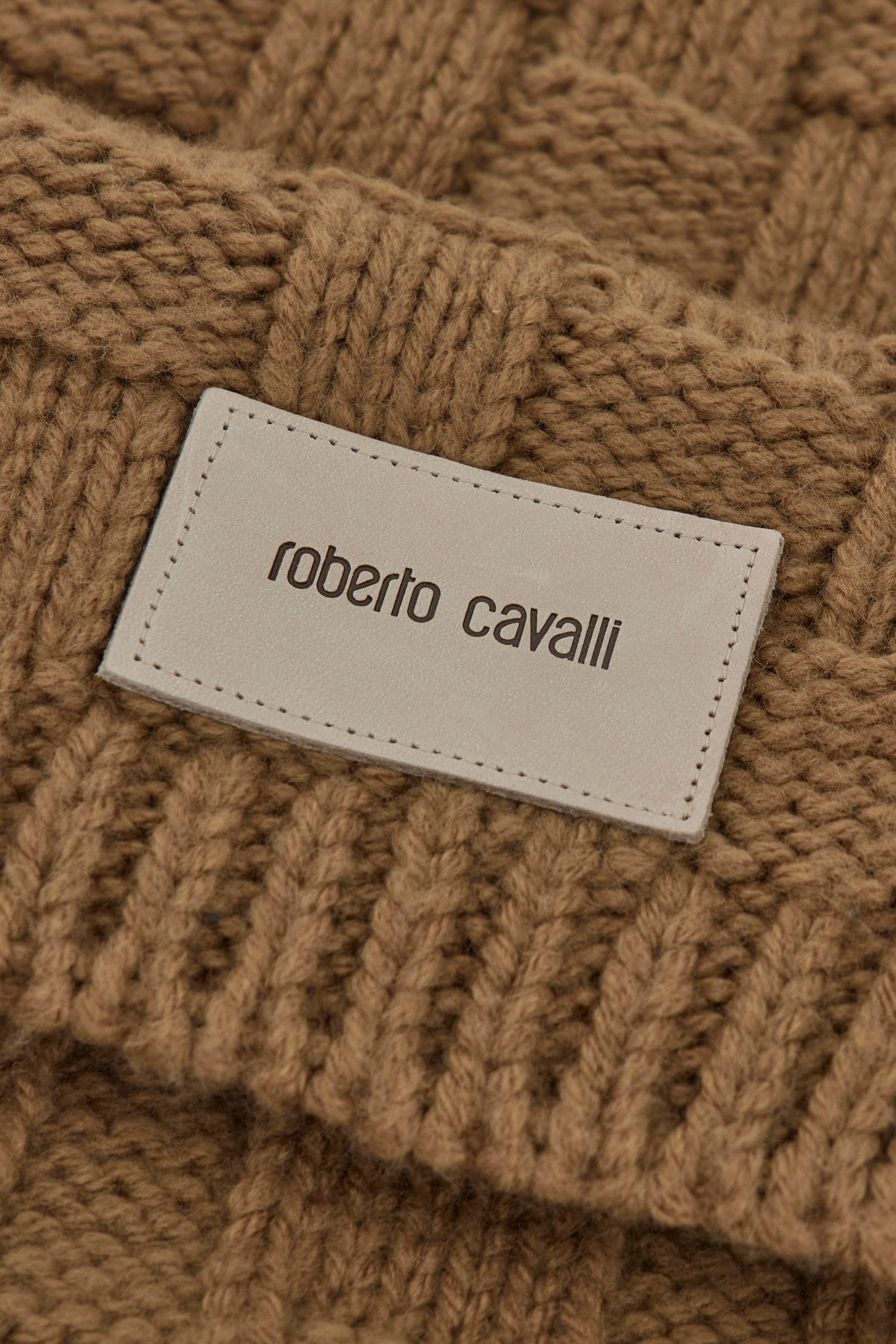 Roberto Cavalli Alpaca Blend Scarf With Branded Tag In Light Brown