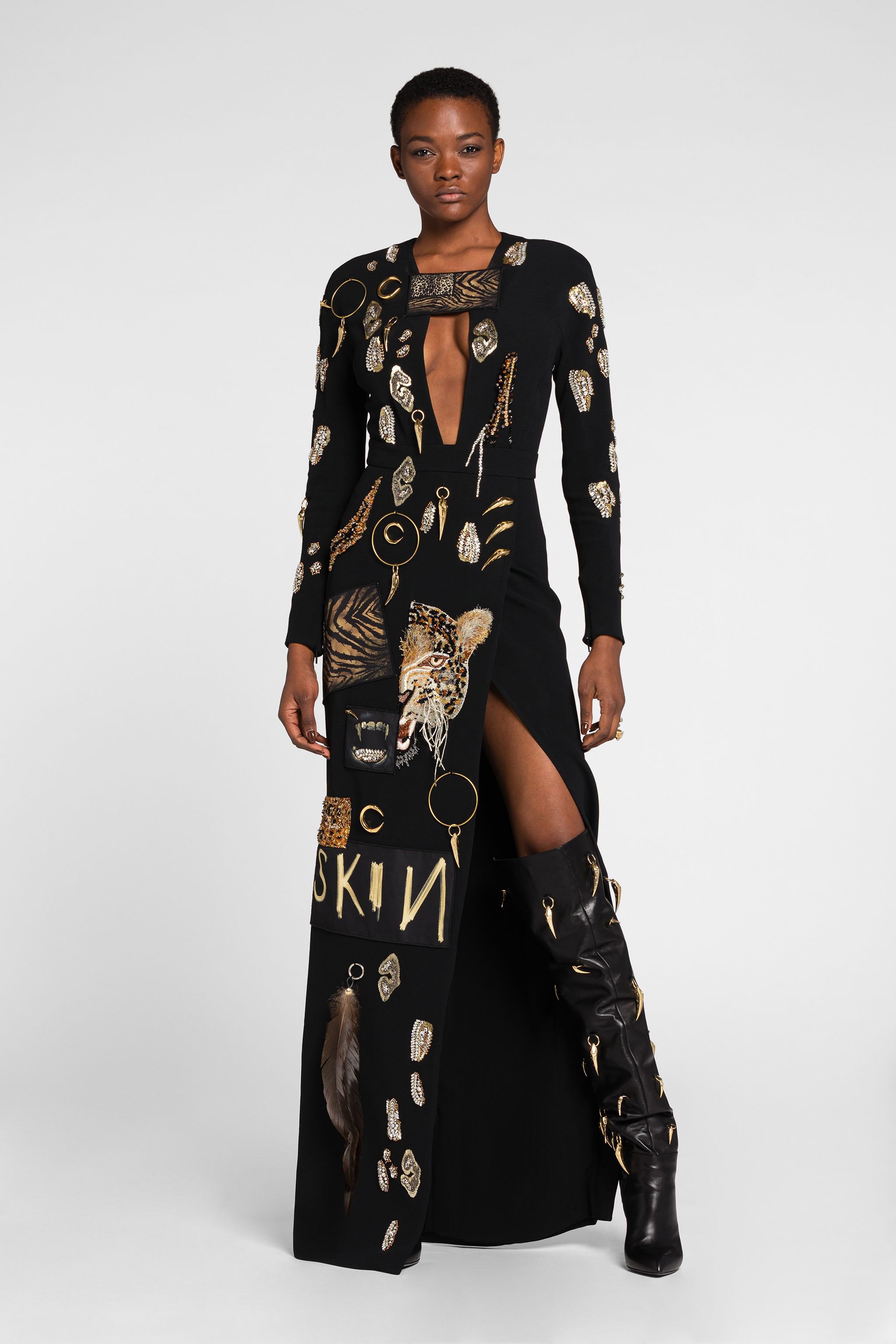 ROBERTO CAVALLI MAXIKLEID MIT KRISTALLVERZIERUNGEN